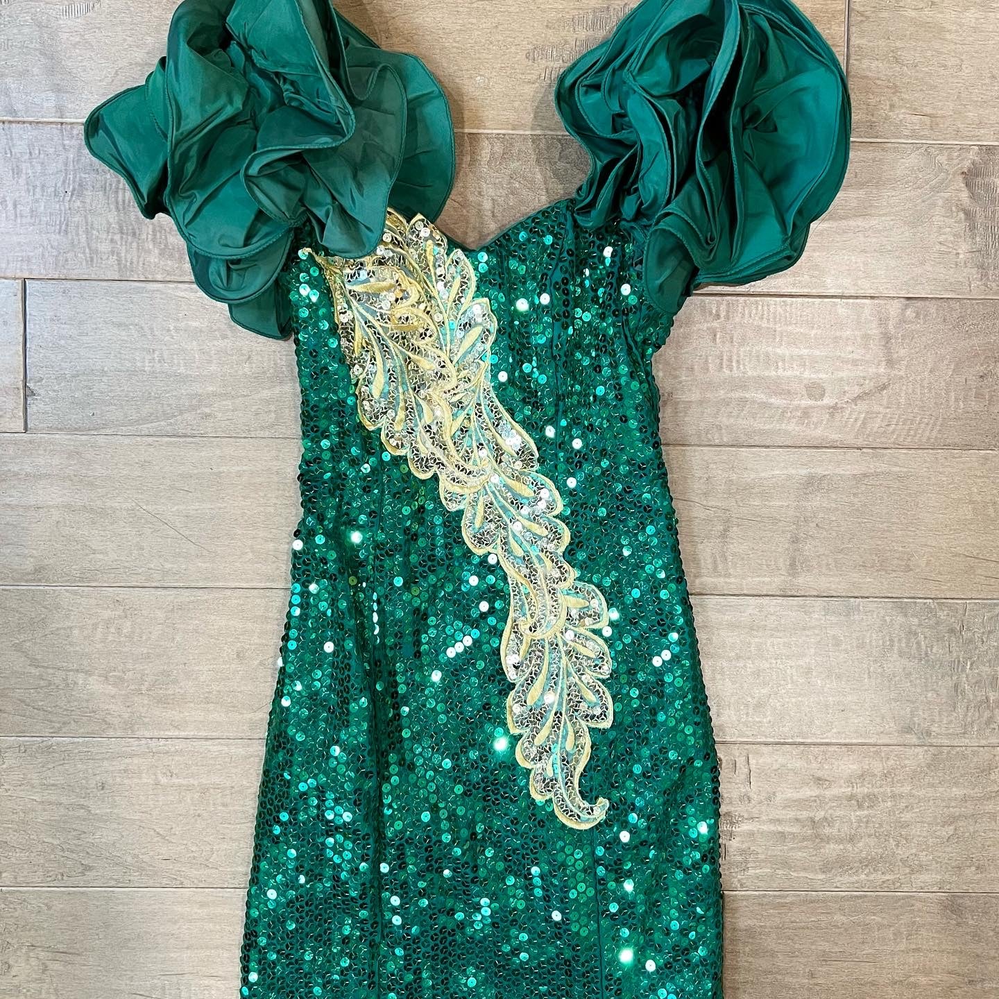 80s Green Sequin Holiday Party Dress Wiggle Dress by Michele Vincent - Image 3