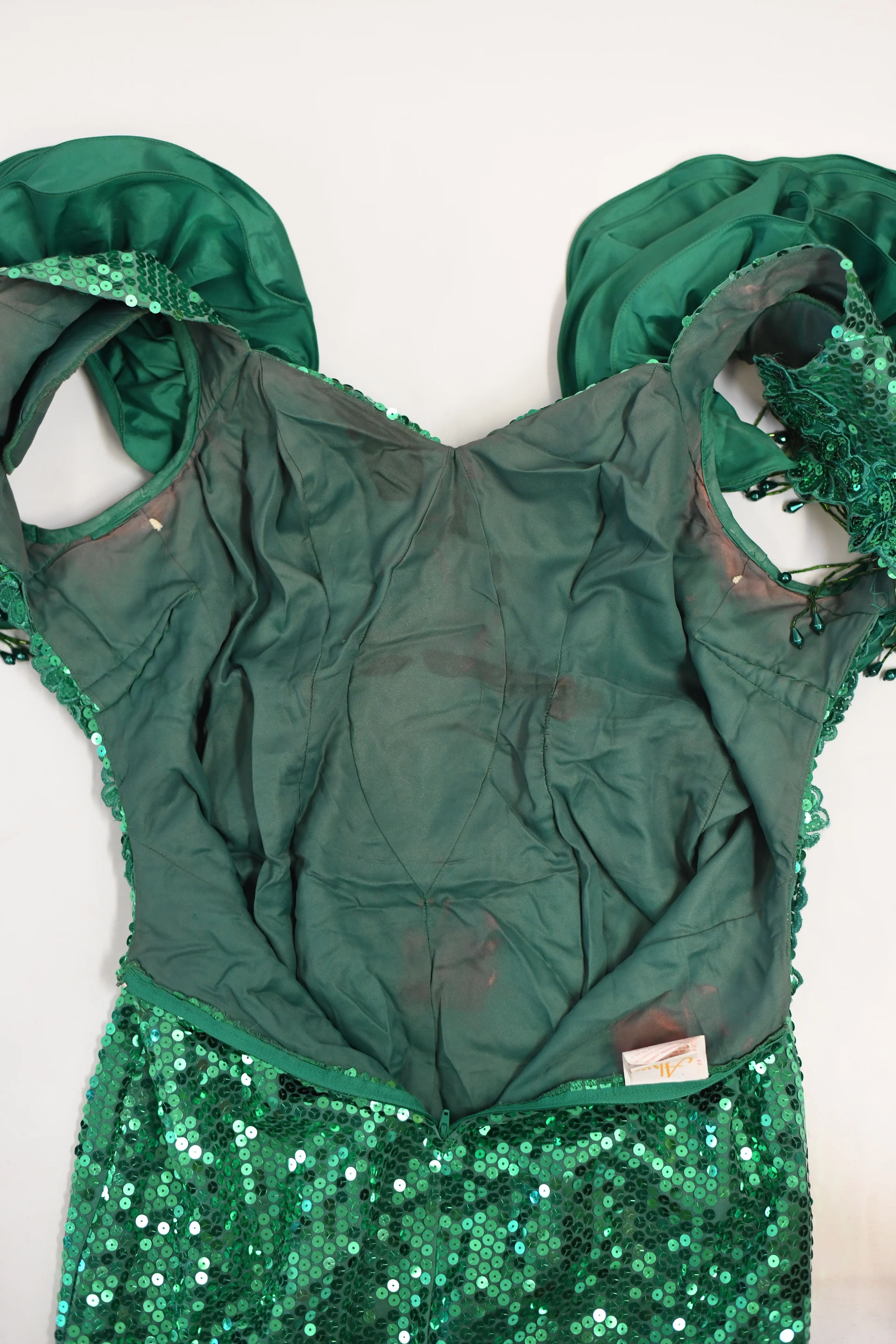 80s Green Sequin Wounded Ruffle Open Back Mini Dress By Alyce Designs - Image 13