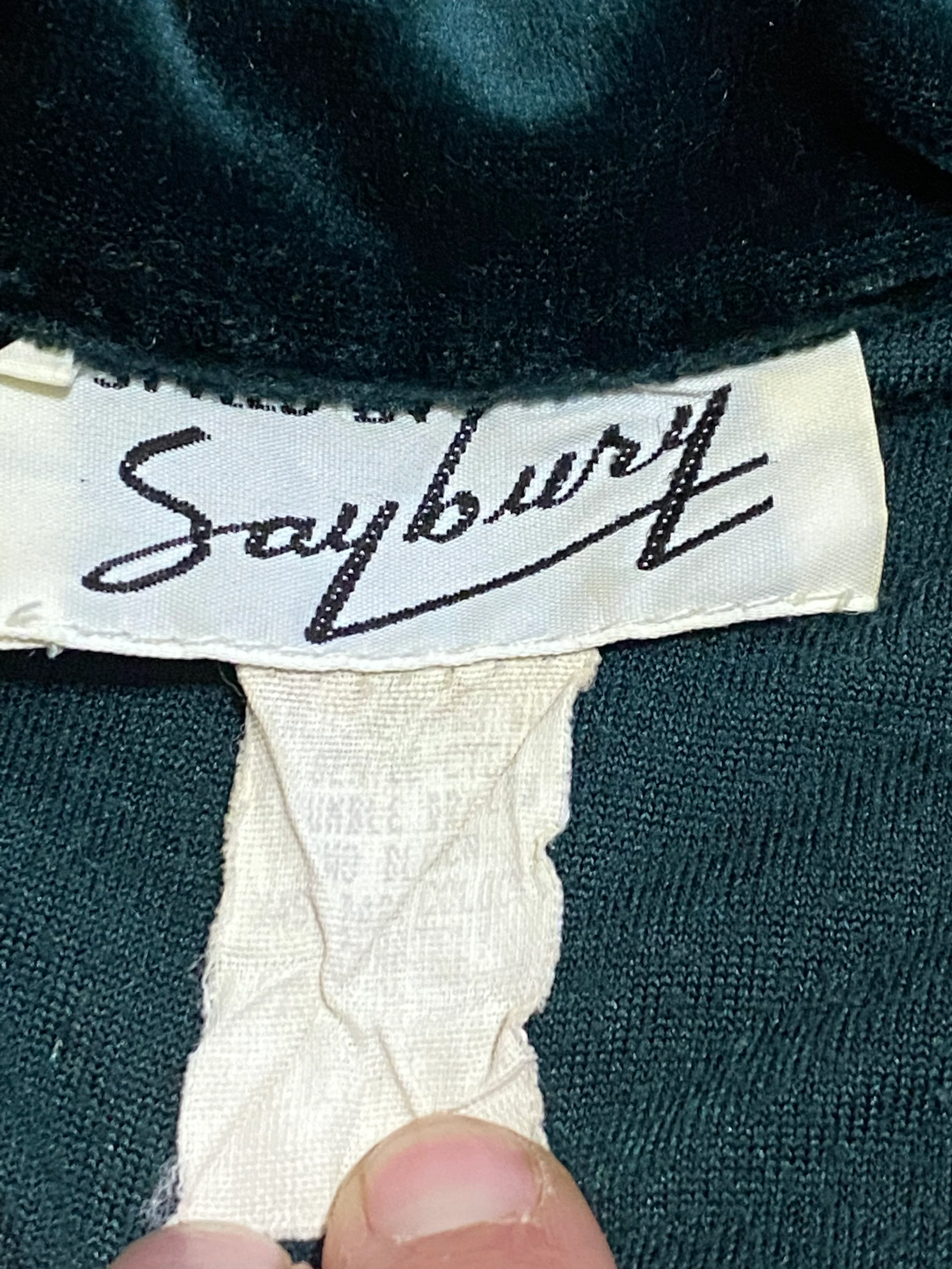 80s Green Velour Smocked Housecoat Duster Lounger L By Saybury - Image 12