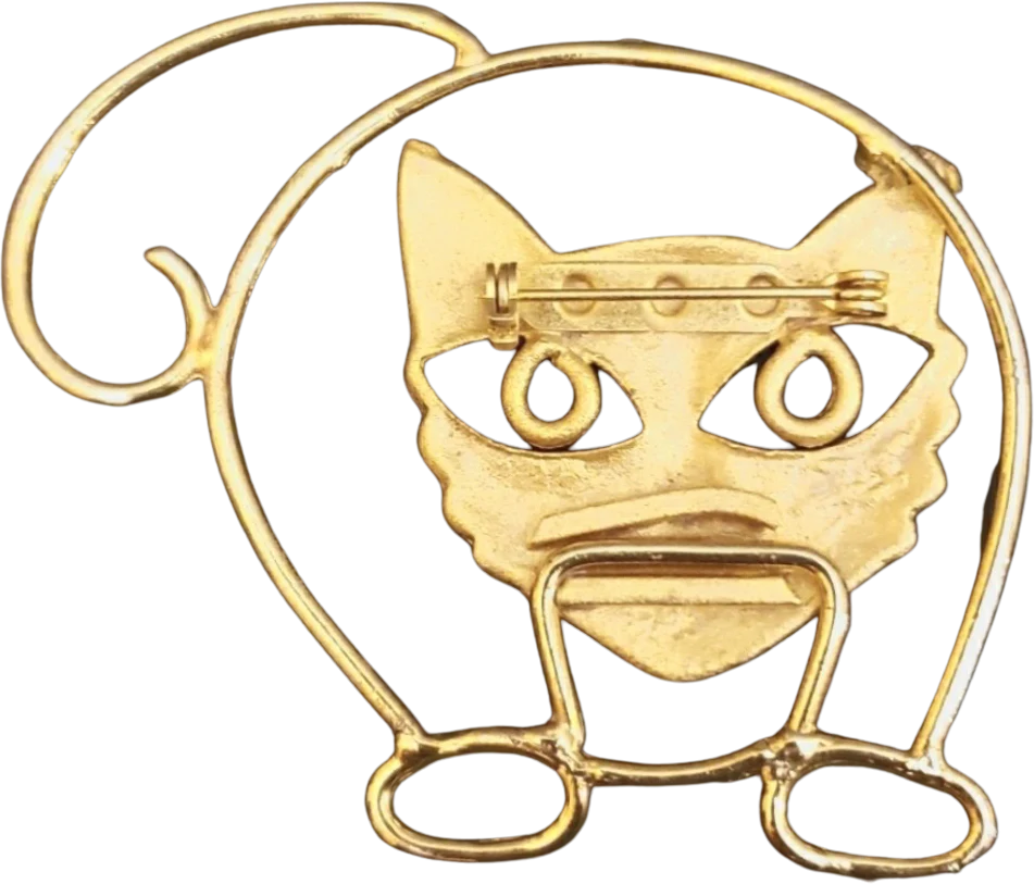 80's Grumpy Kitty Cat Goldtone Brooch Pin - Image 2