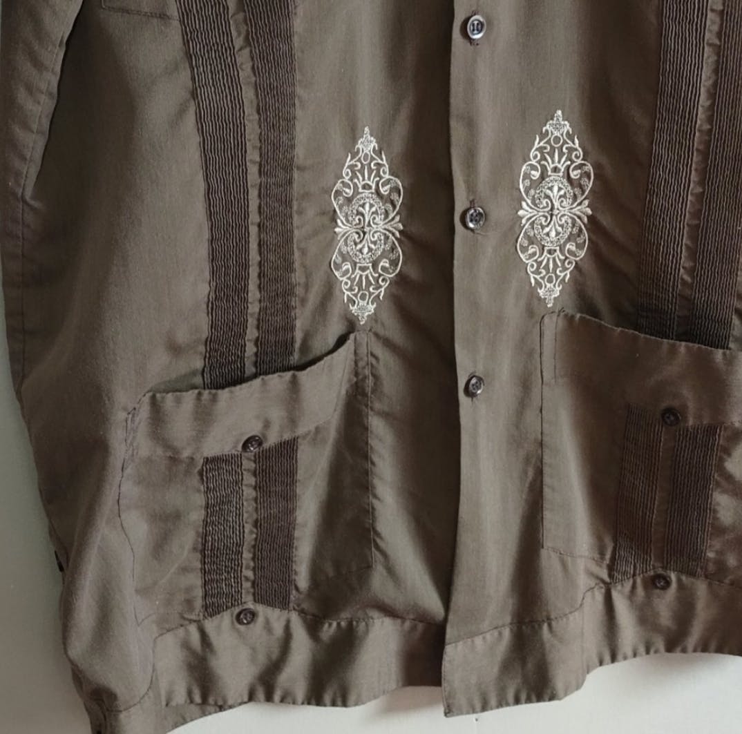 80's Pleated Button Up Shirt by Guayabera Yucatecas - Image 6