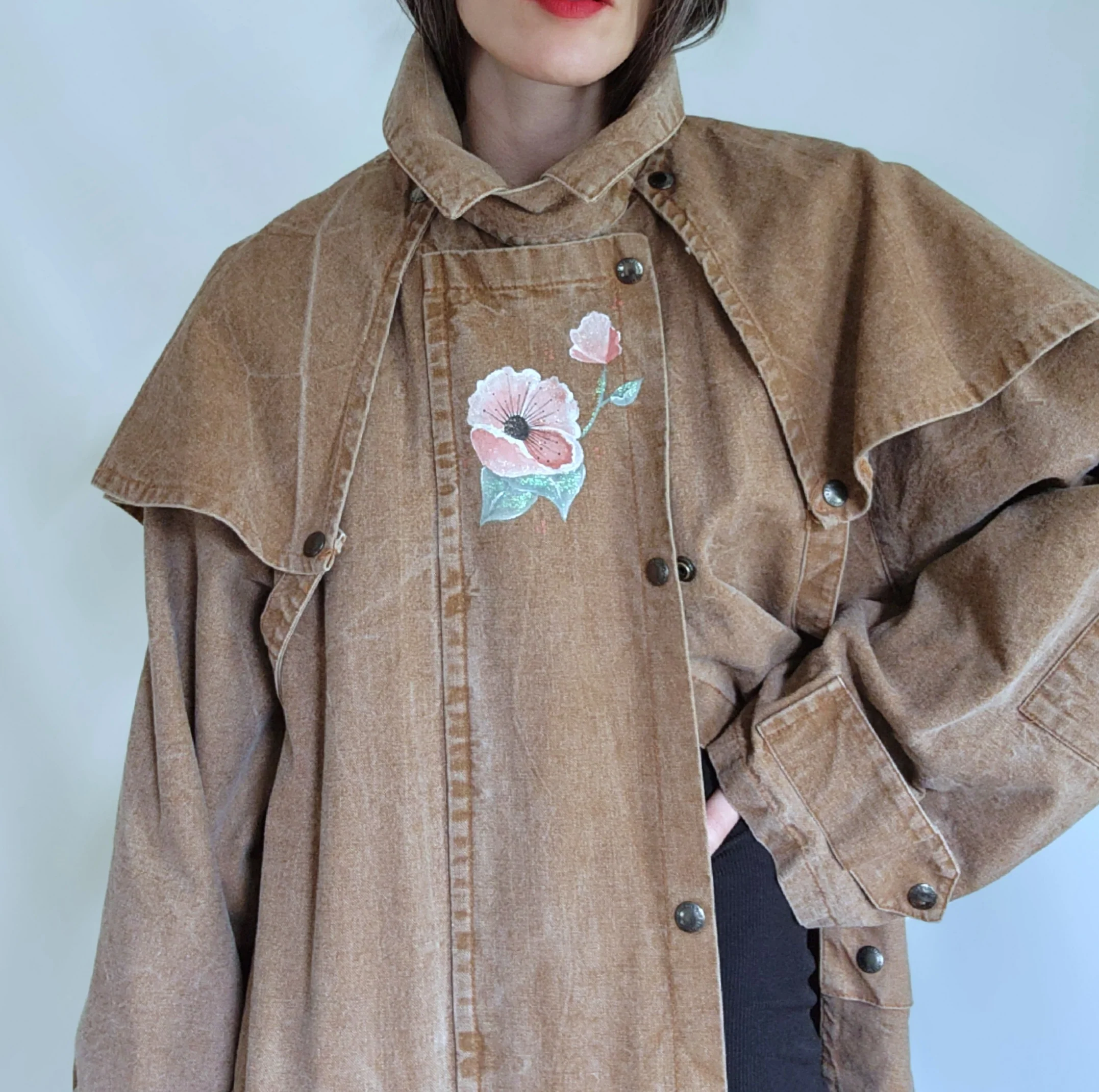 80s Hand Painted Long Denim Western Cowboy Duster Coat By Australian Outback - Image 3