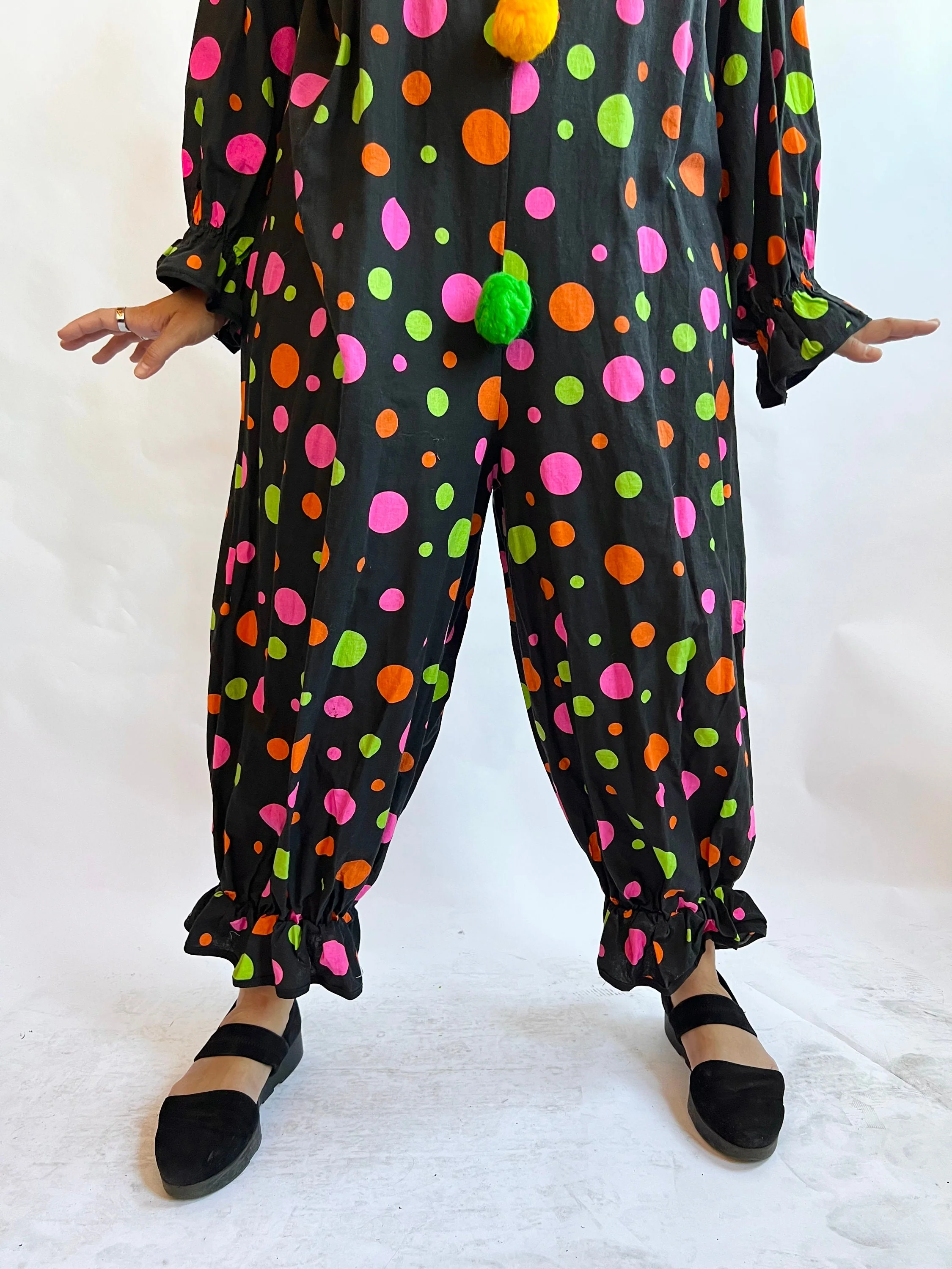 80s Handmade Black with Neon Polka Dots Clown Suit - Image 3