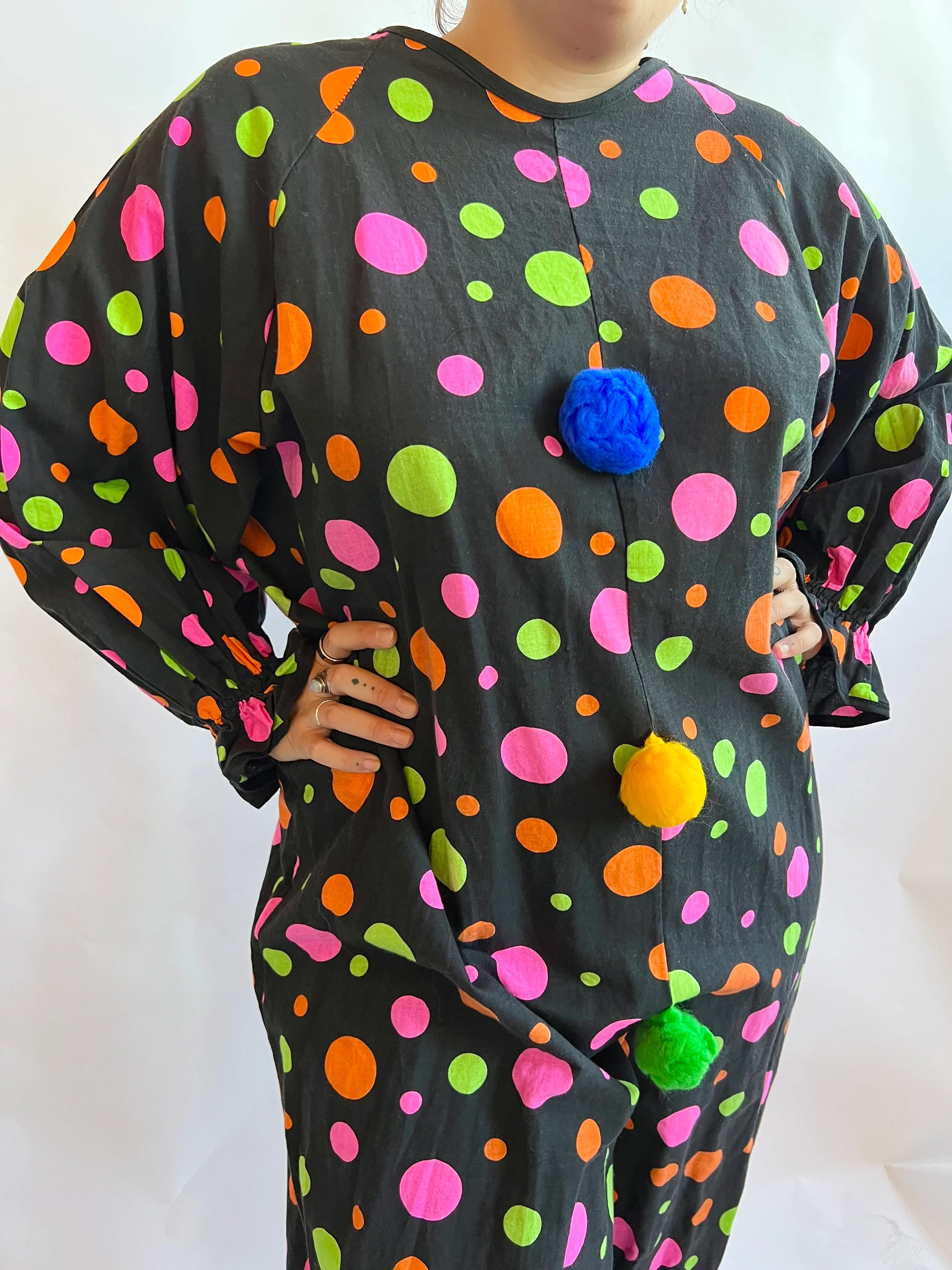 80s Handmade Black with Neon Polka Dots Clown Suit - Image 4
