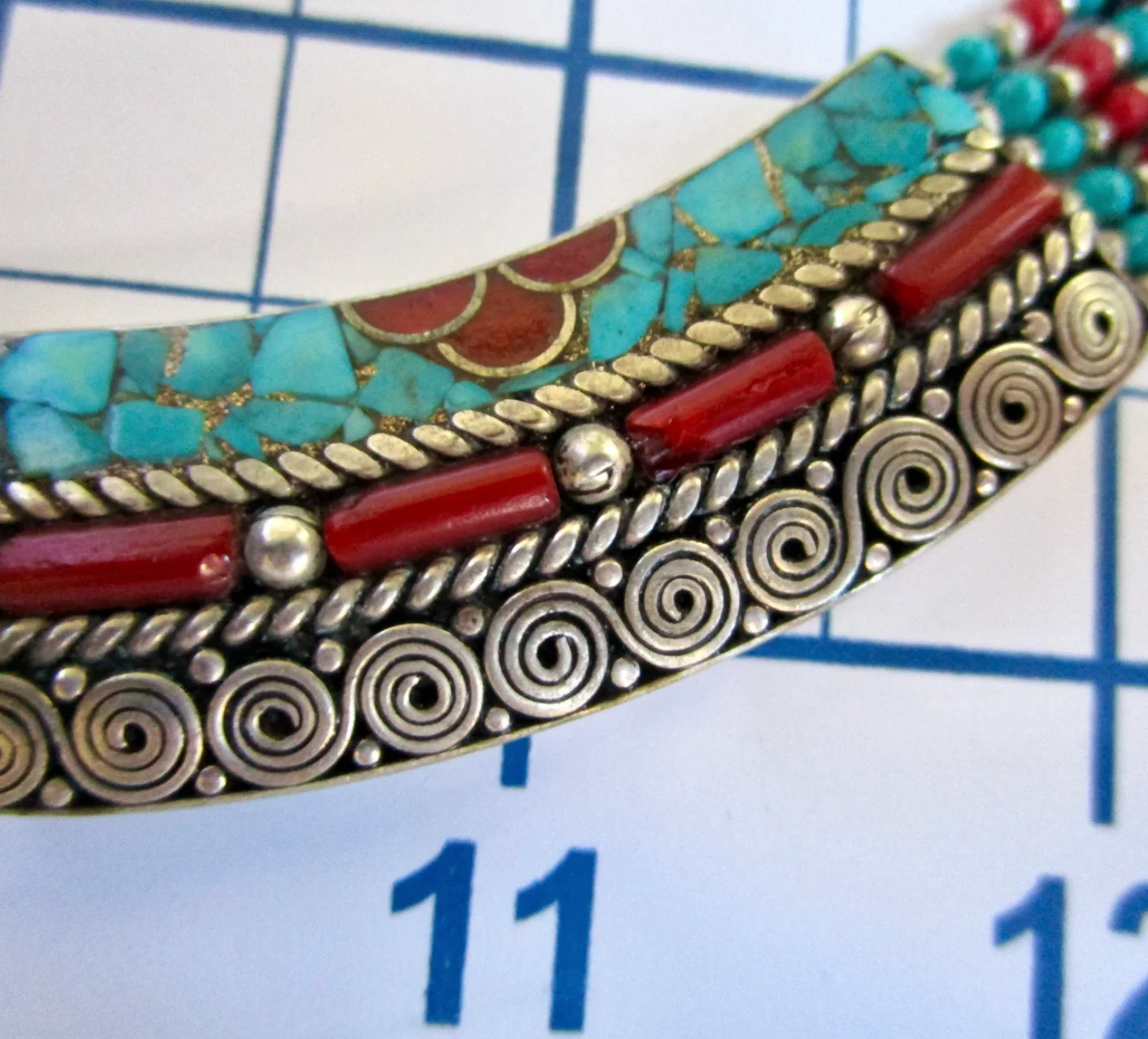 80s Handmade Nepalese Tibetan Necklace Crushed Stones - Image 5