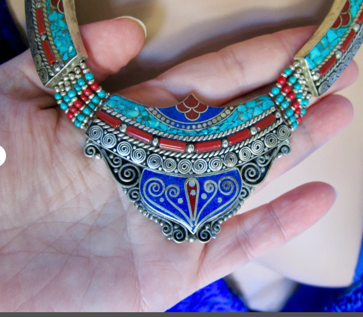 80s Handmade Nepalese Tibetan Necklace Crushed Stones - Image 6