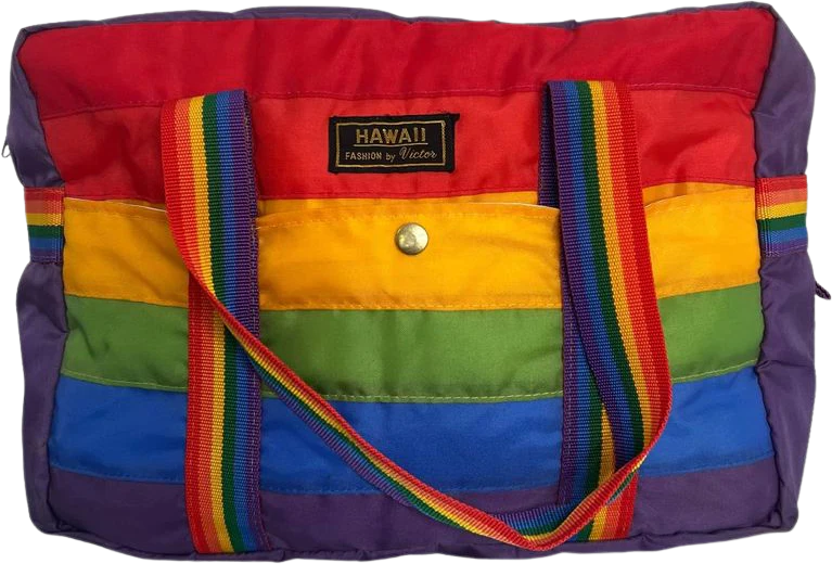 80s Hawaii Rainbow Nylon Puffer Tote Duffel Bag
