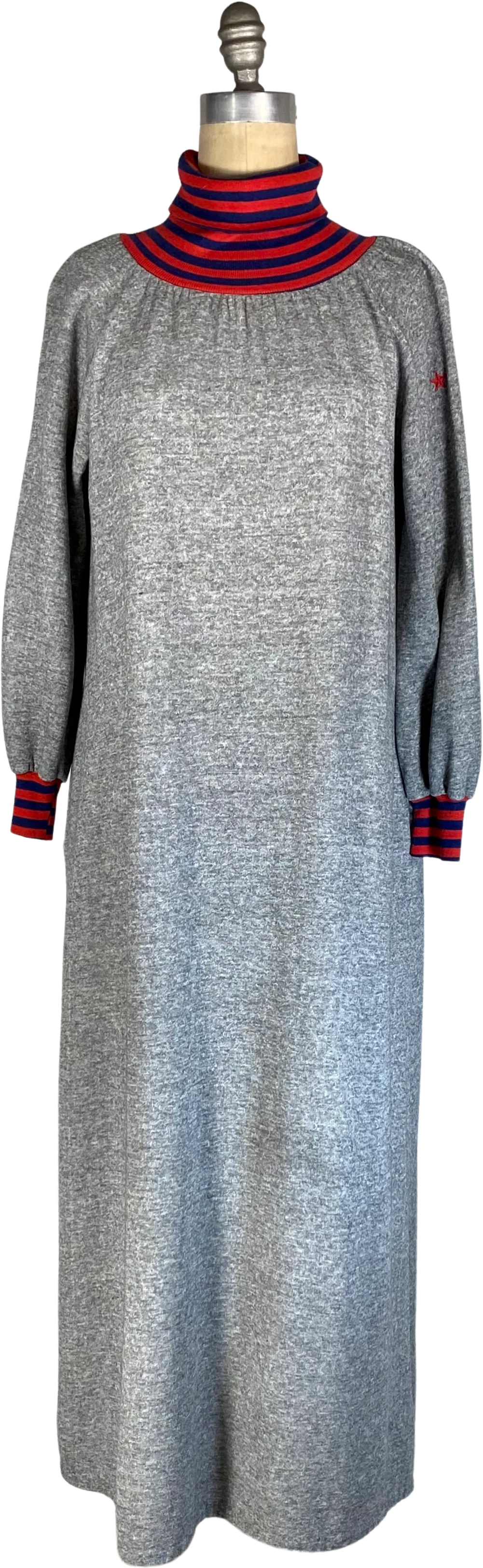 80s Heathered Gray Fleece Lined Jersey Nightgown By Clovis Ruffin