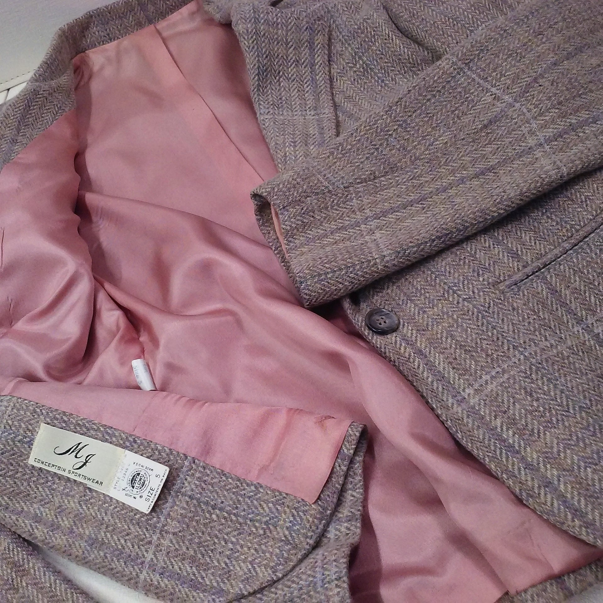 80s Herringbone Tweed Plaid Blazer Pockets Puff Sleeve by Mj Concepts - Image 8