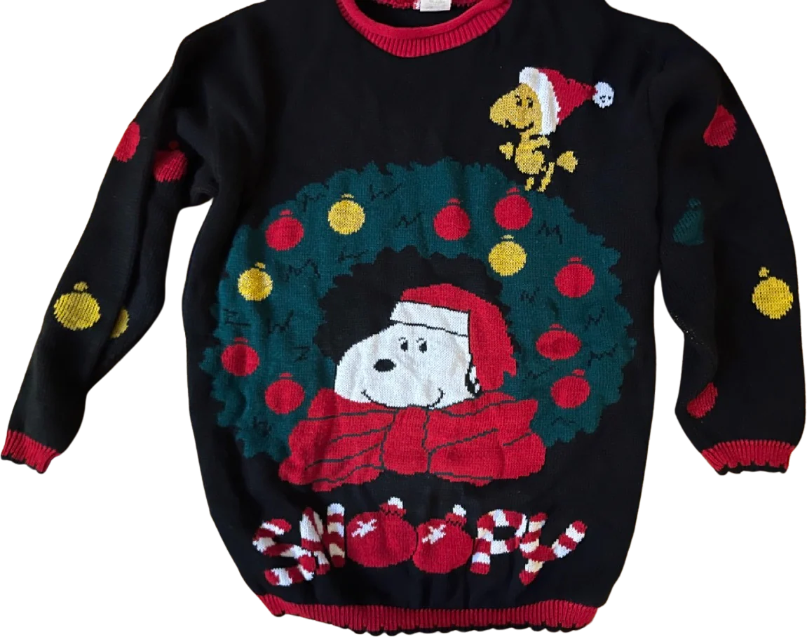 80s Holiday Snoopy With Woodstock Acrylic Ugly Sweater By Snoopy & Friends