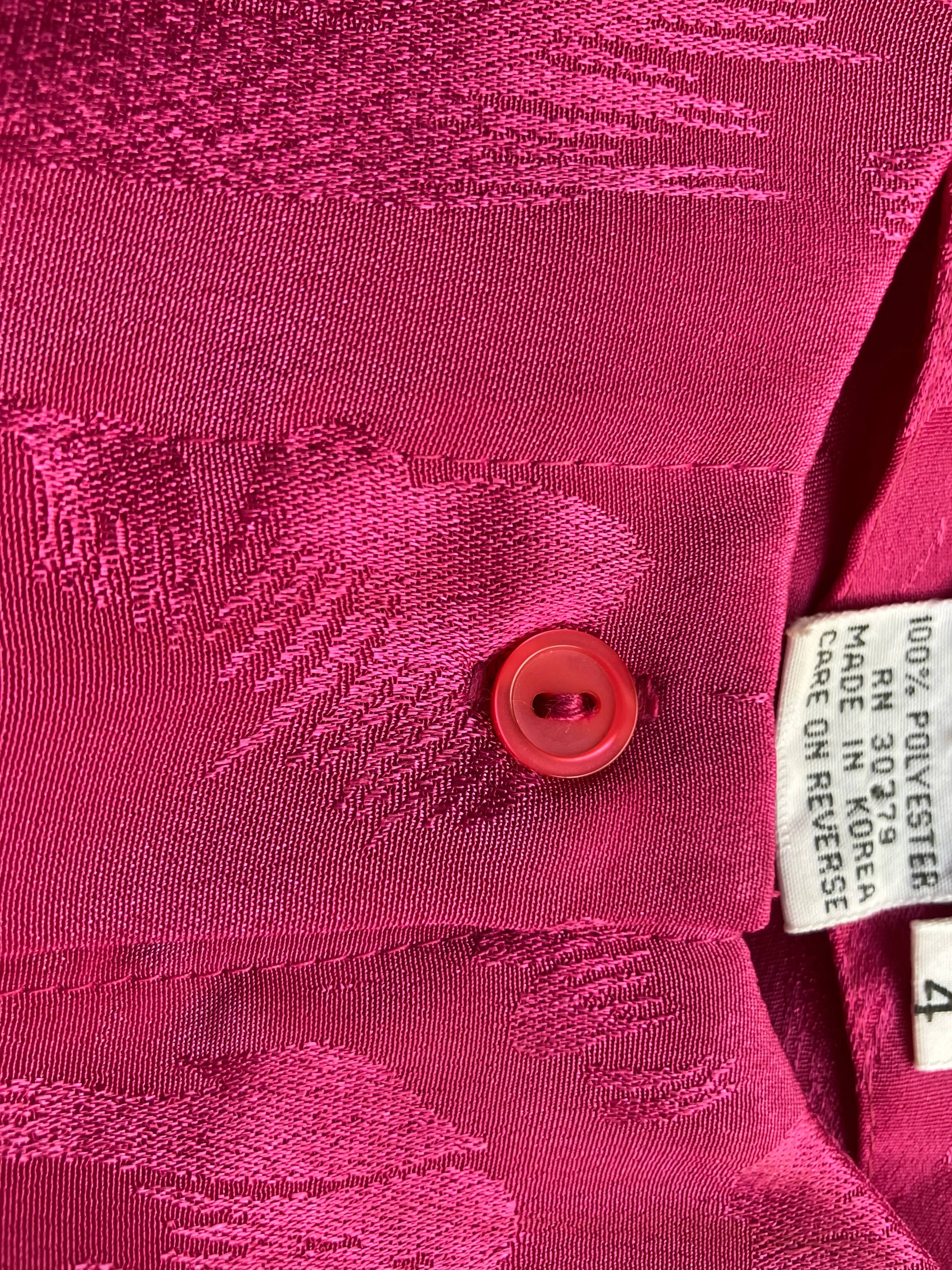 80s Hot Pink Abstract Floral Silky Pleated Blouse By Axiom - Image 12