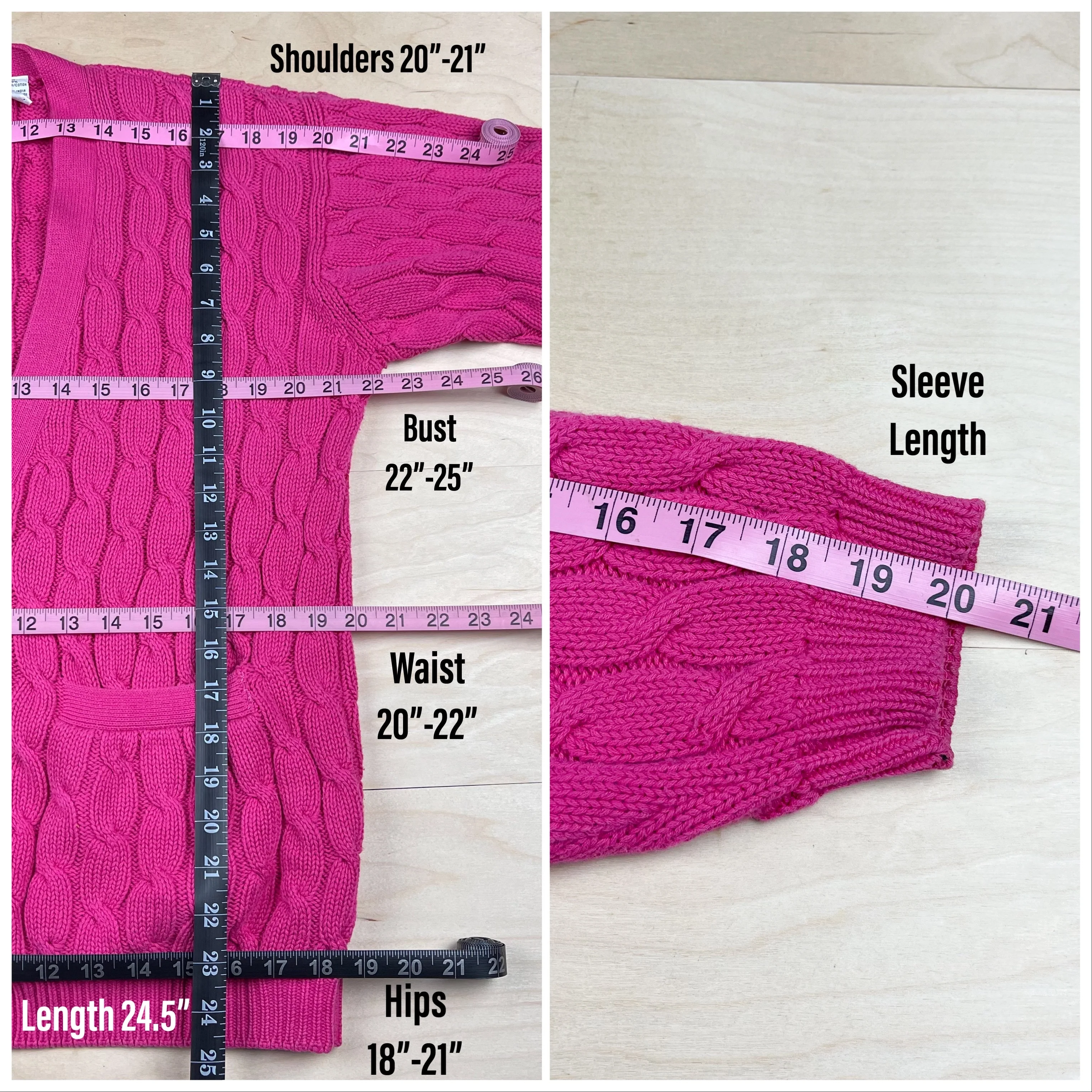 80s Hot Pink Chunky Cable Knit Cardigan By Talbots - Image 8