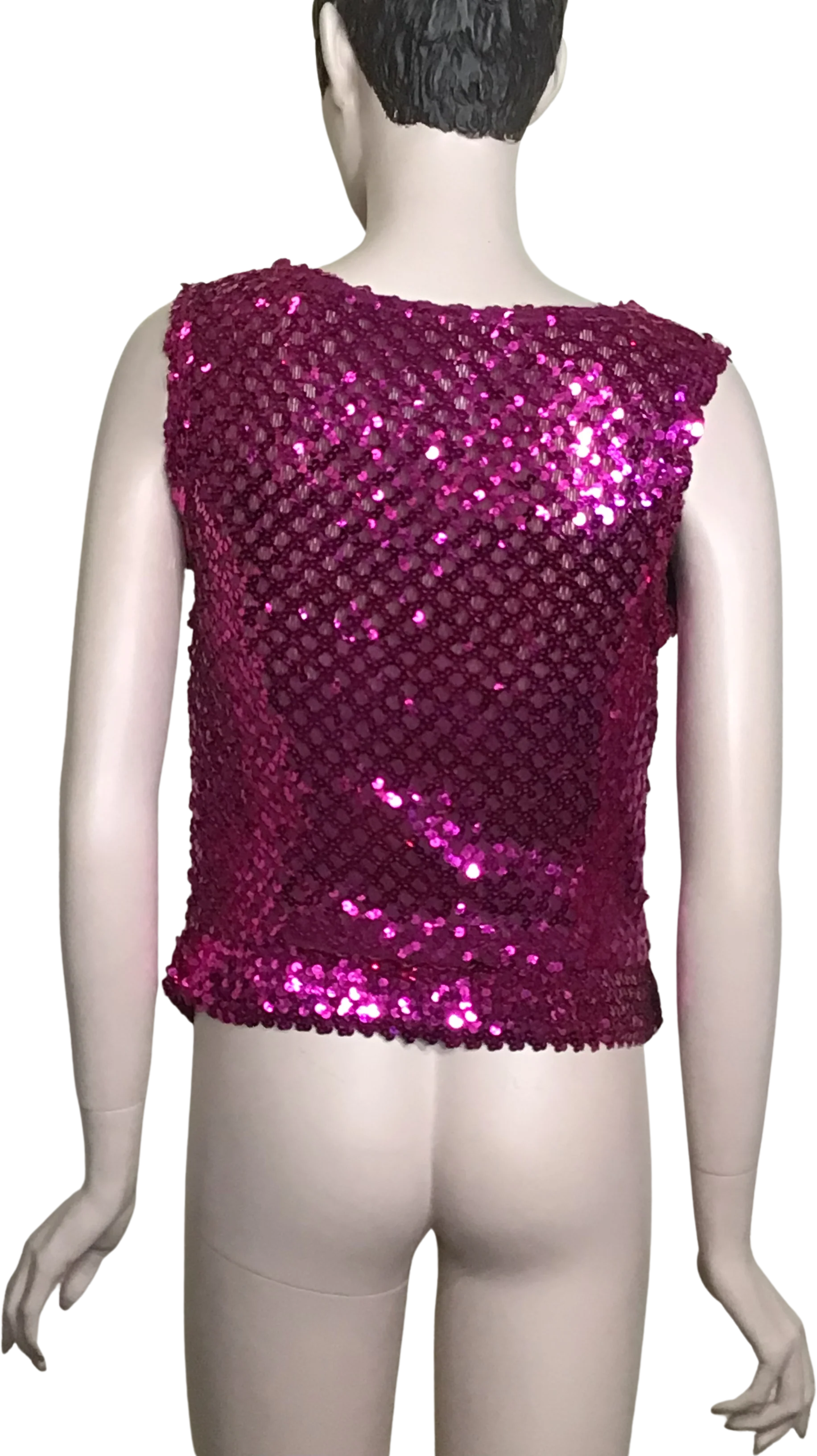 80s Hot Pink Metallic Sequin Sleeveless Camisole Top By Creations Ill - Image 2