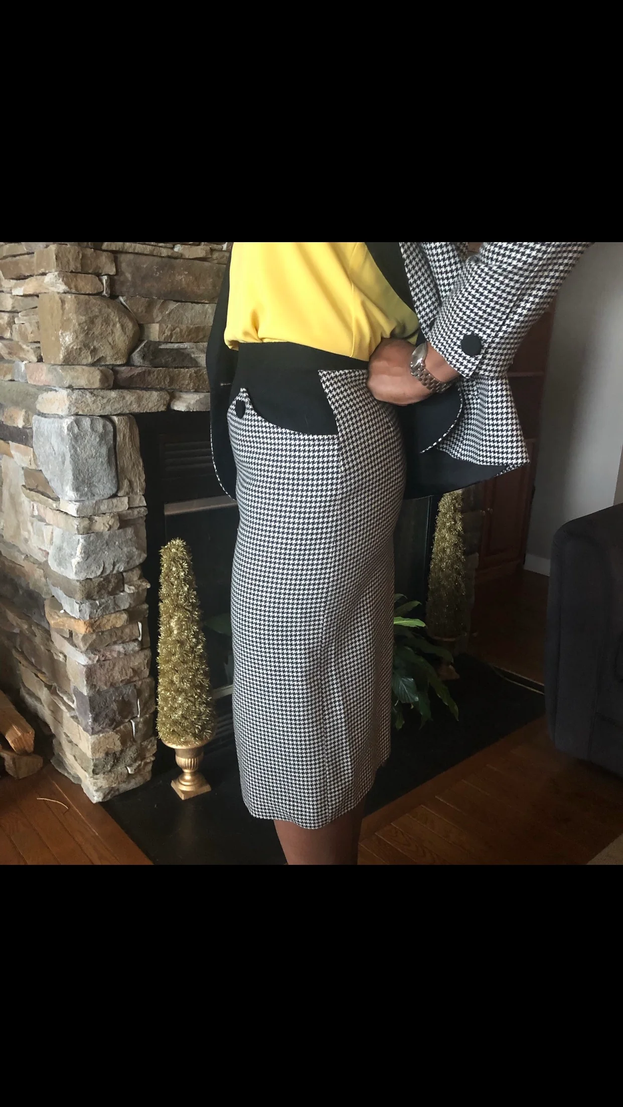 80s Houndstooth Black And White Asymmetrical Wool Suit by Suits Galore - Image 4