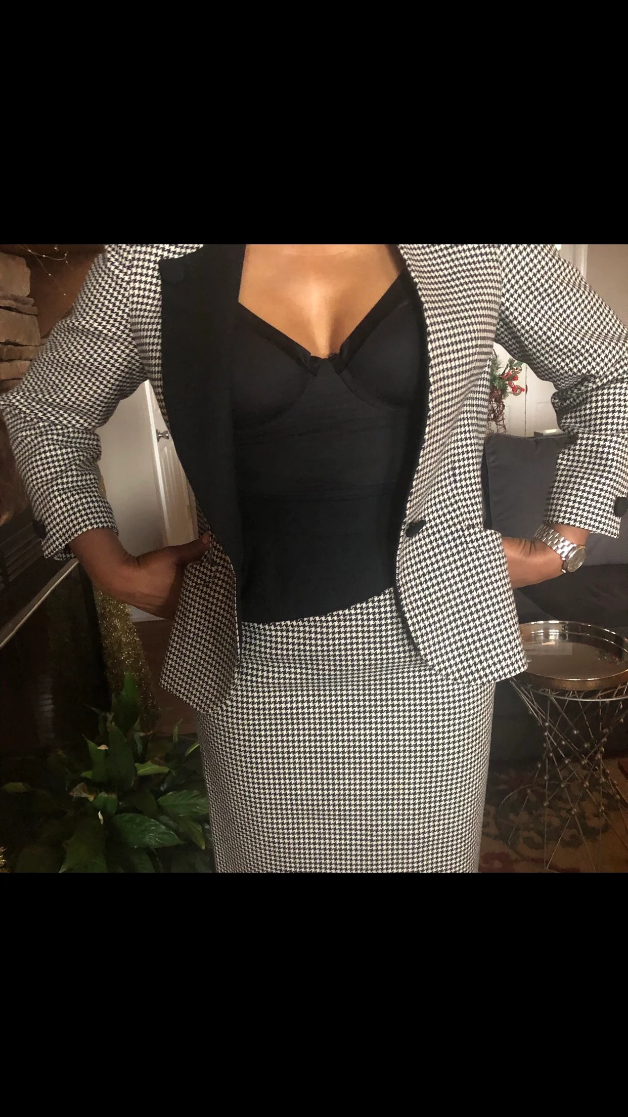80s Houndstooth Black And White Asymmetrical Wool Suit by Suits Galore - Image 7