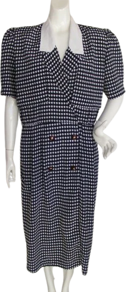 80s Houndstooth Career Dress Black White Pockets By Liz Roberts