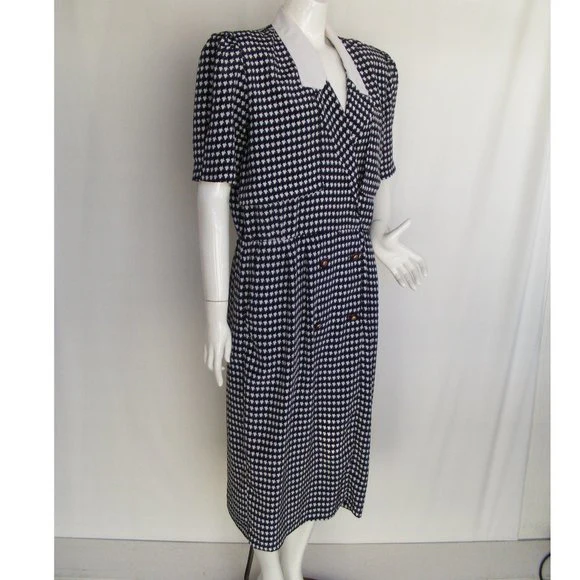 80s Houndstooth Career Dress Black White Pockets By Liz Roberts - Image 4