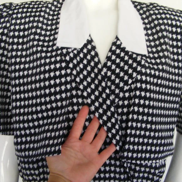 80s Houndstooth Career Dress Black White Pockets By Liz Roberts - Image 7