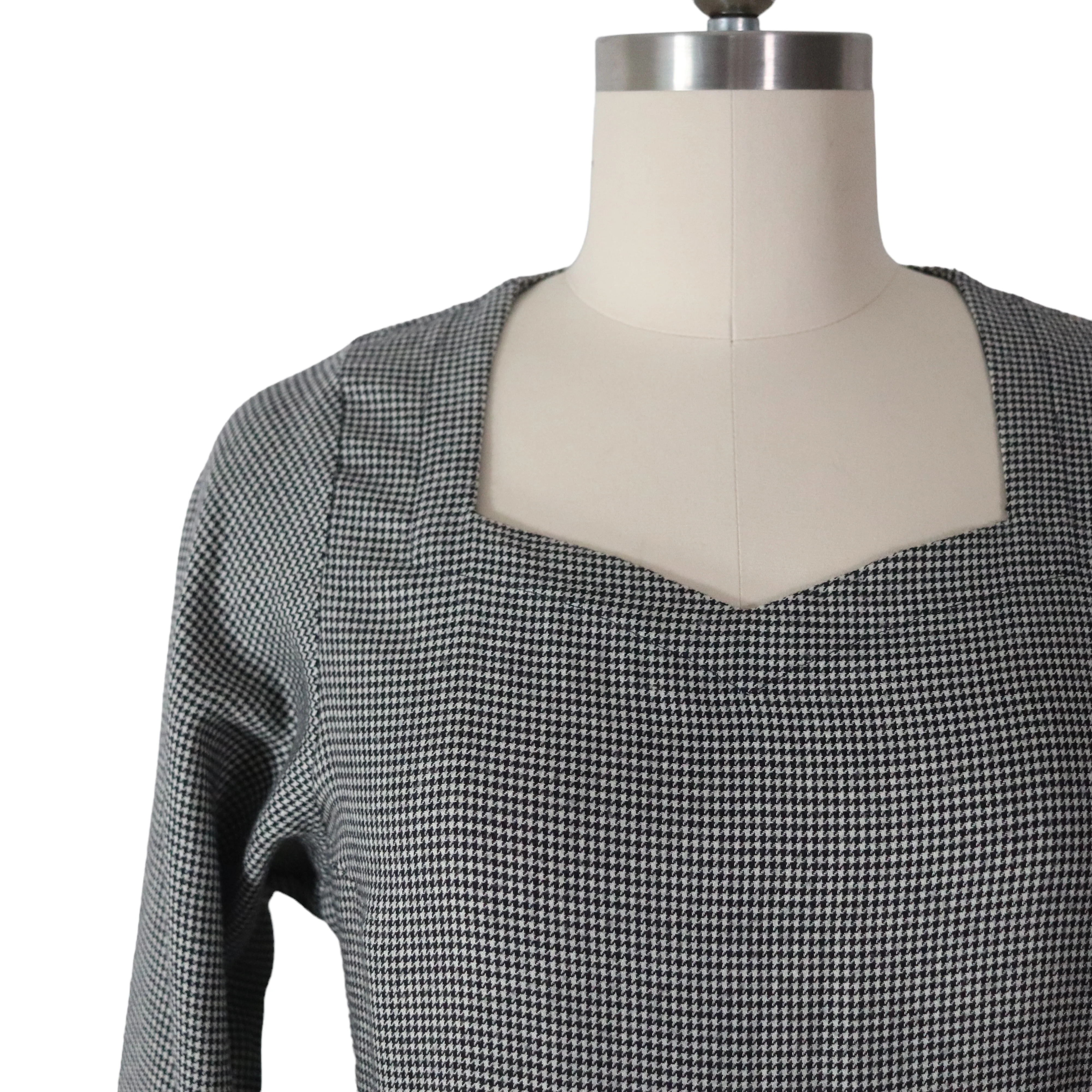 80s Houndstooth Tweed Sweetheart Neck Midi Dress By Clues Collection - Image 4