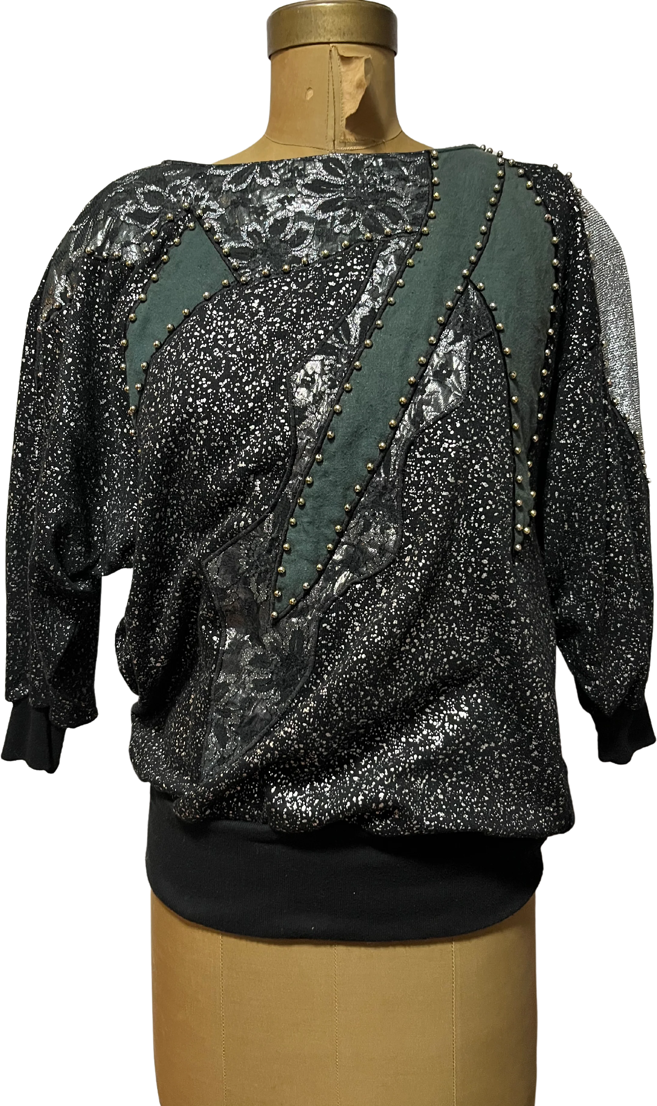 80s Iconic Studded Metallic And Lace Sweater Chic By Bonnie and Bill by Holly