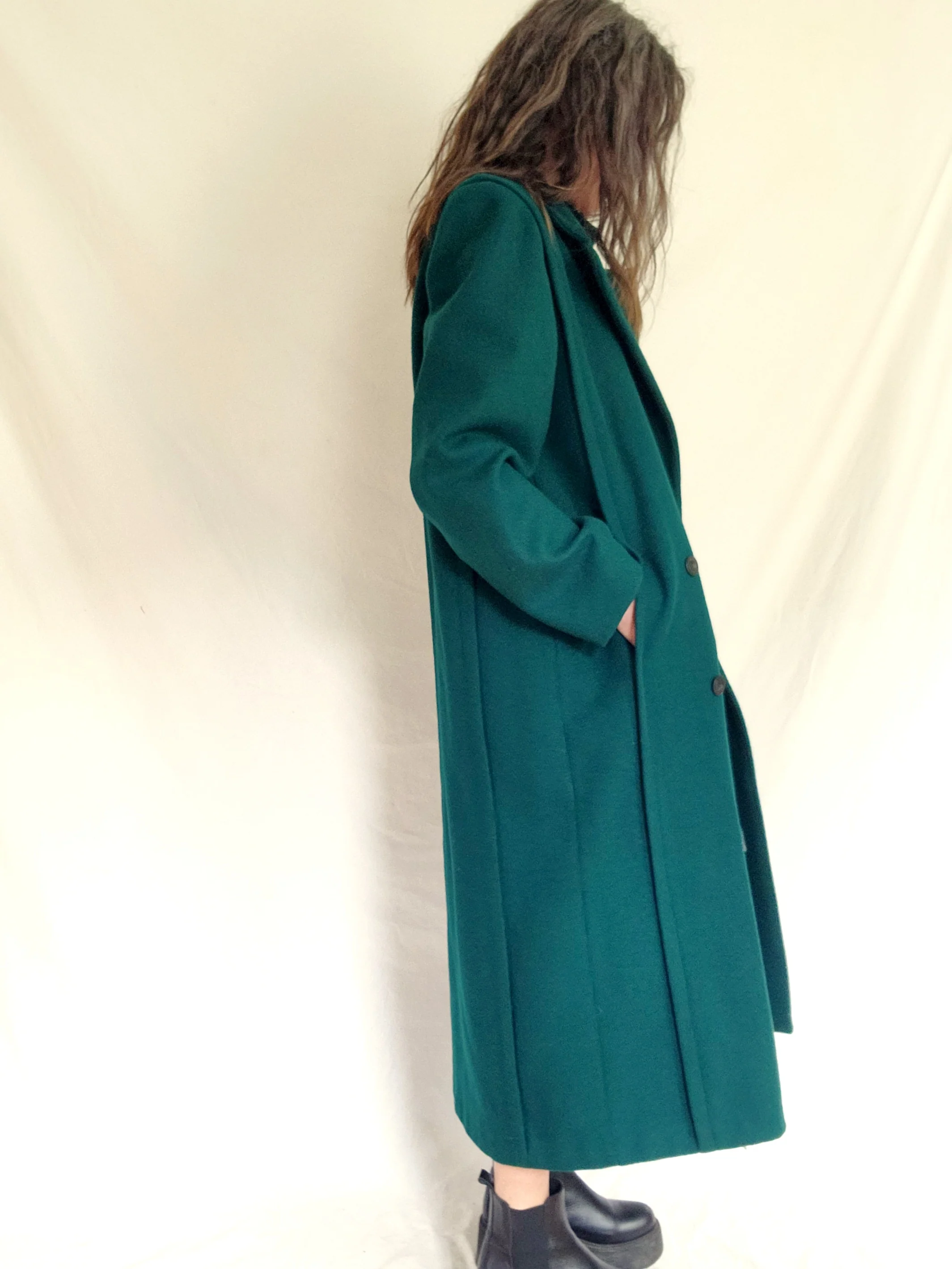 80s Indie Academia Long Green Wool Winter Coat By Karizma - Image 5
