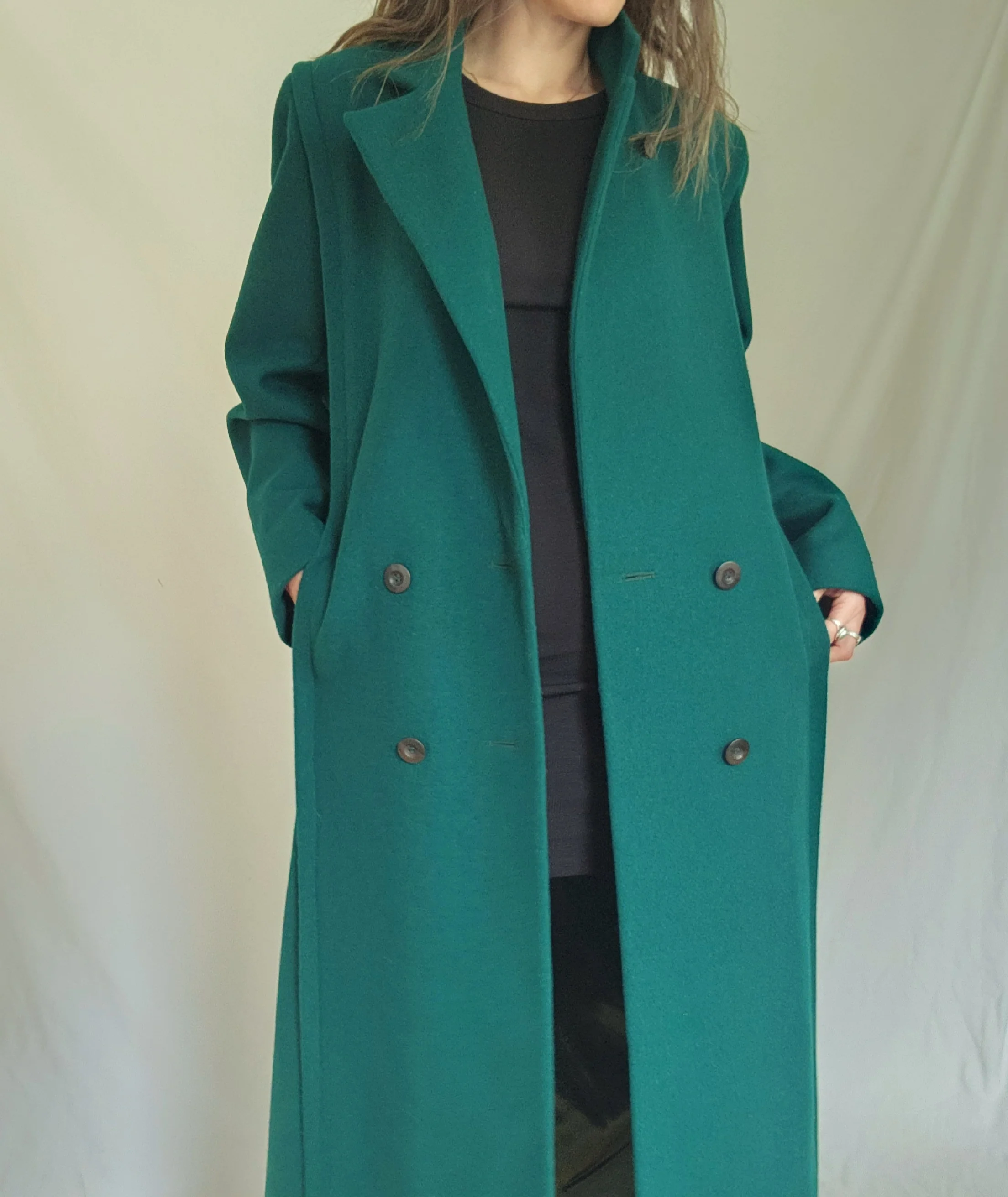 80s Indie Academia Long Green Wool Winter Coat By Karizma - Image 7