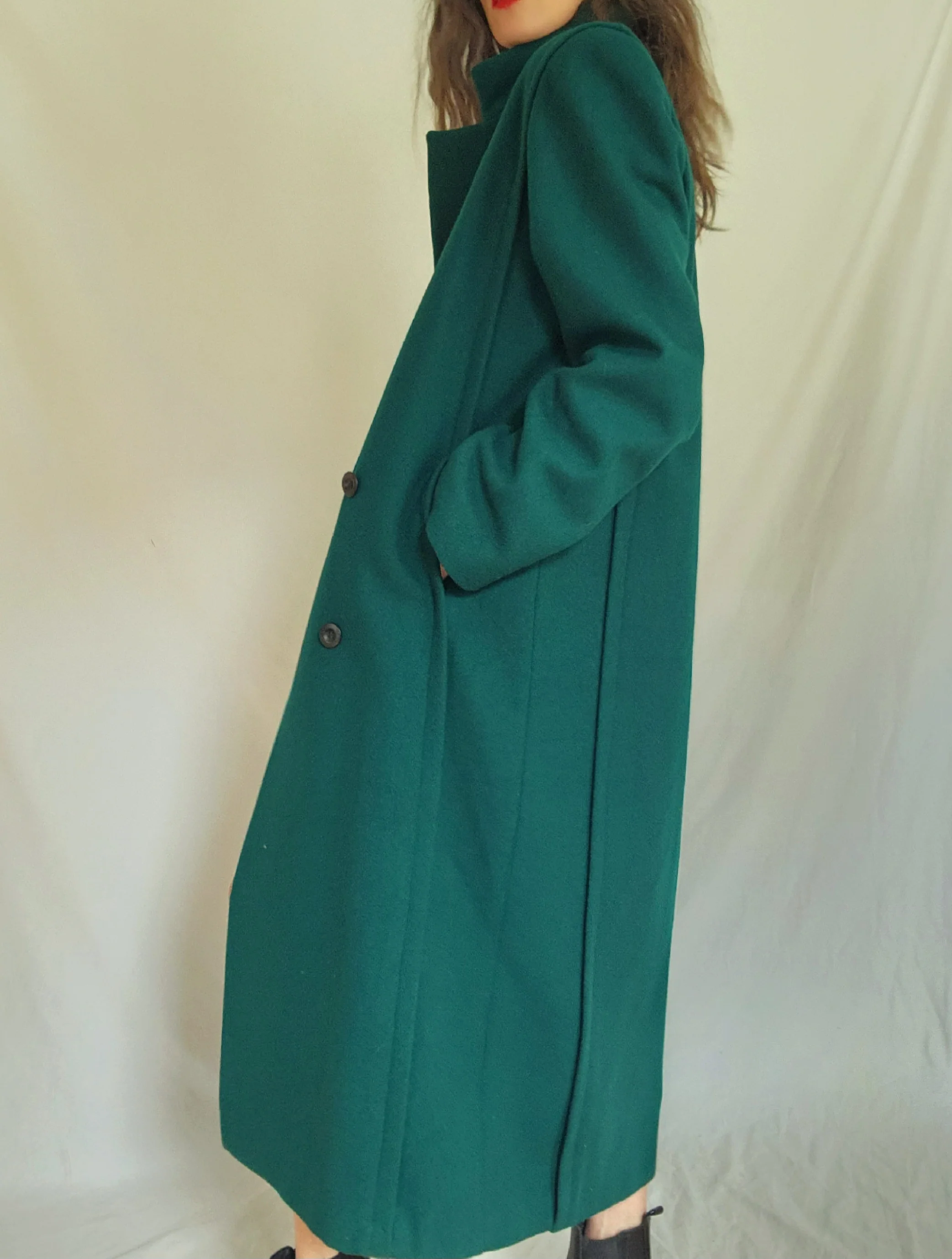 80s Indie Academia Long Green Wool Winter Coat By Karizma - Image 9