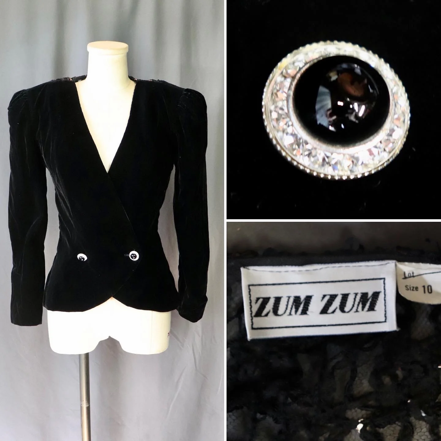 80s Inky Black Velvet Blazer With Lace Back And Bow By Zum Zum - Image 5