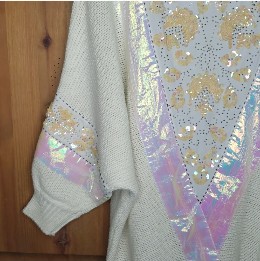 80s Iridescent Sequin Beaded Sweater By Bonnie Boerer - Image 8