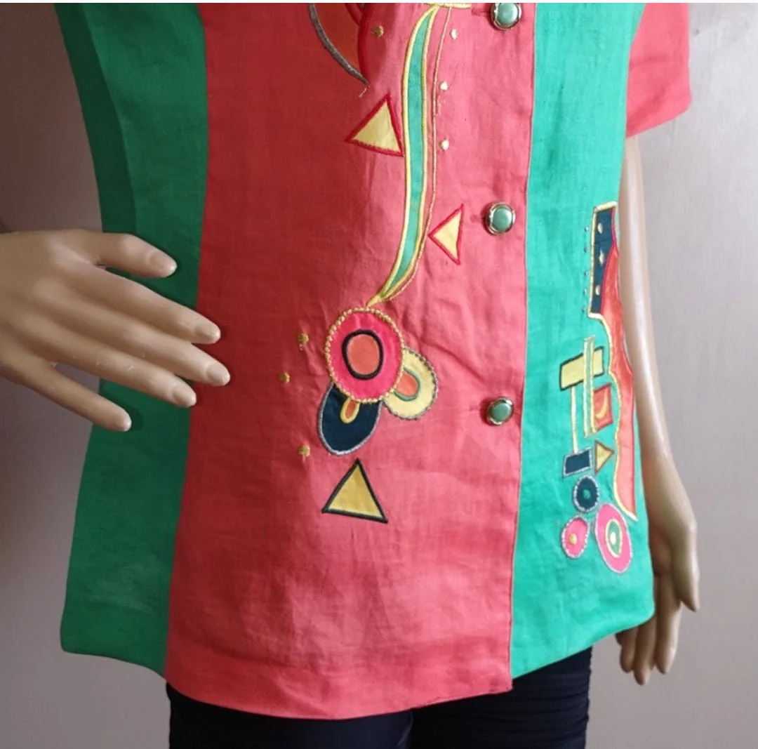 80's Funky Linen Color Block Top by Miss Milan - Image 4