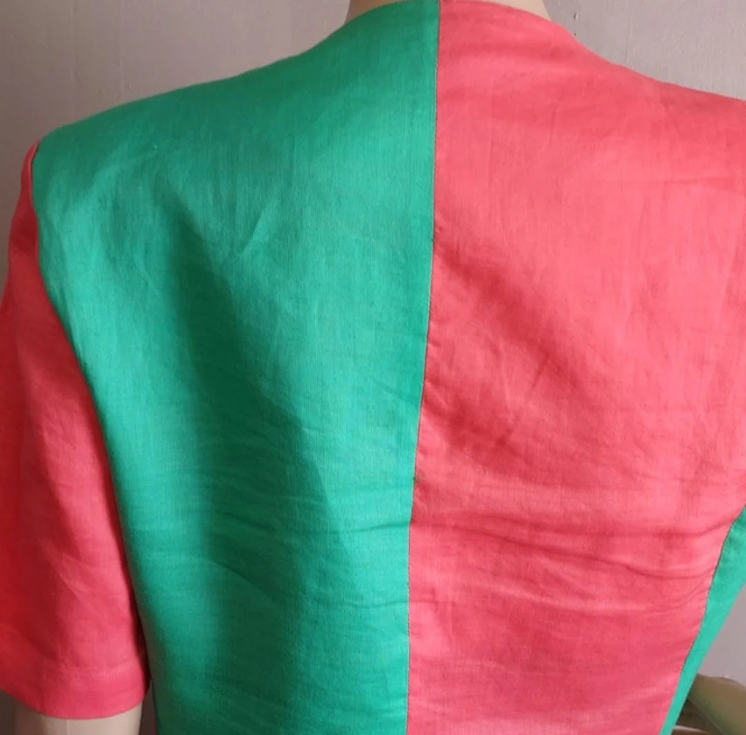 80's Funky Linen Color Block Top by Miss Milan - Image 5