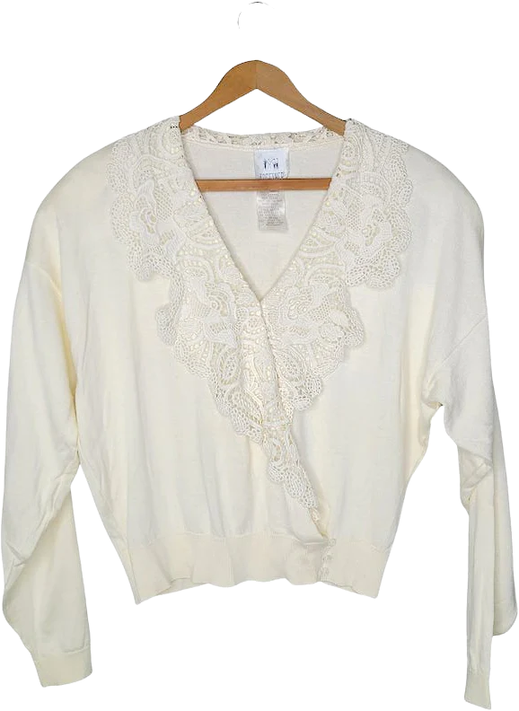 80s Ivory Lace Collar Surplice Sweater By Together