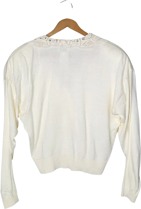 80s Ivory Lace Collar Surplice Sweater By Together - Image 2