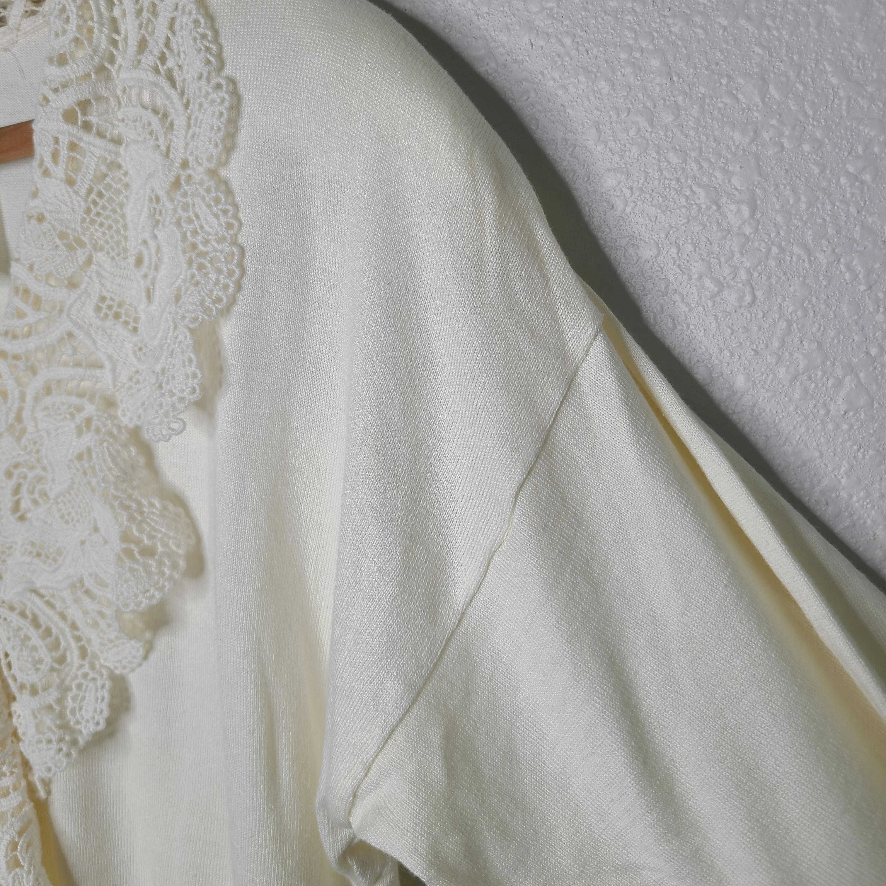 80s Ivory Lace Collar Surplice Sweater By Together - Image 3