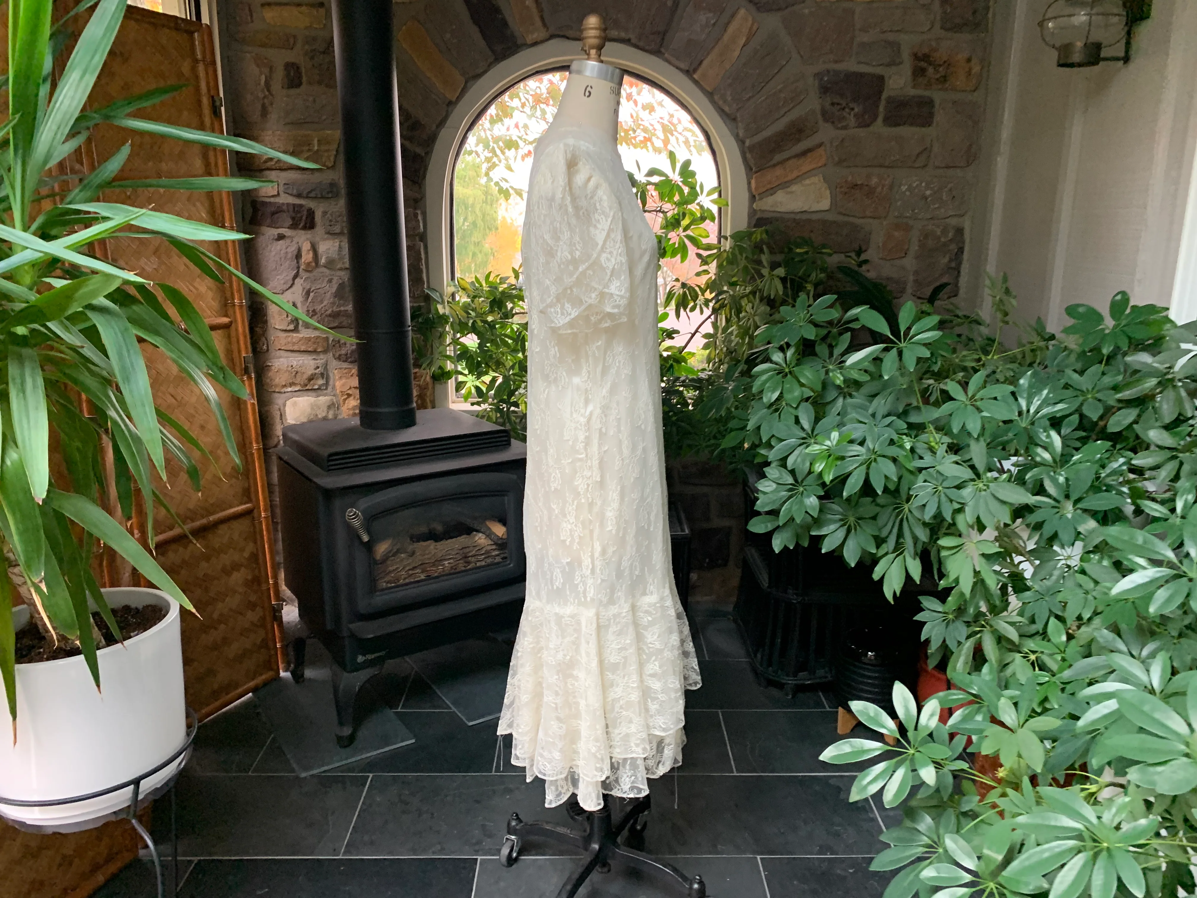 80s Ivory Lace Drop Waist Formal Dress By Gilberti - Image 8