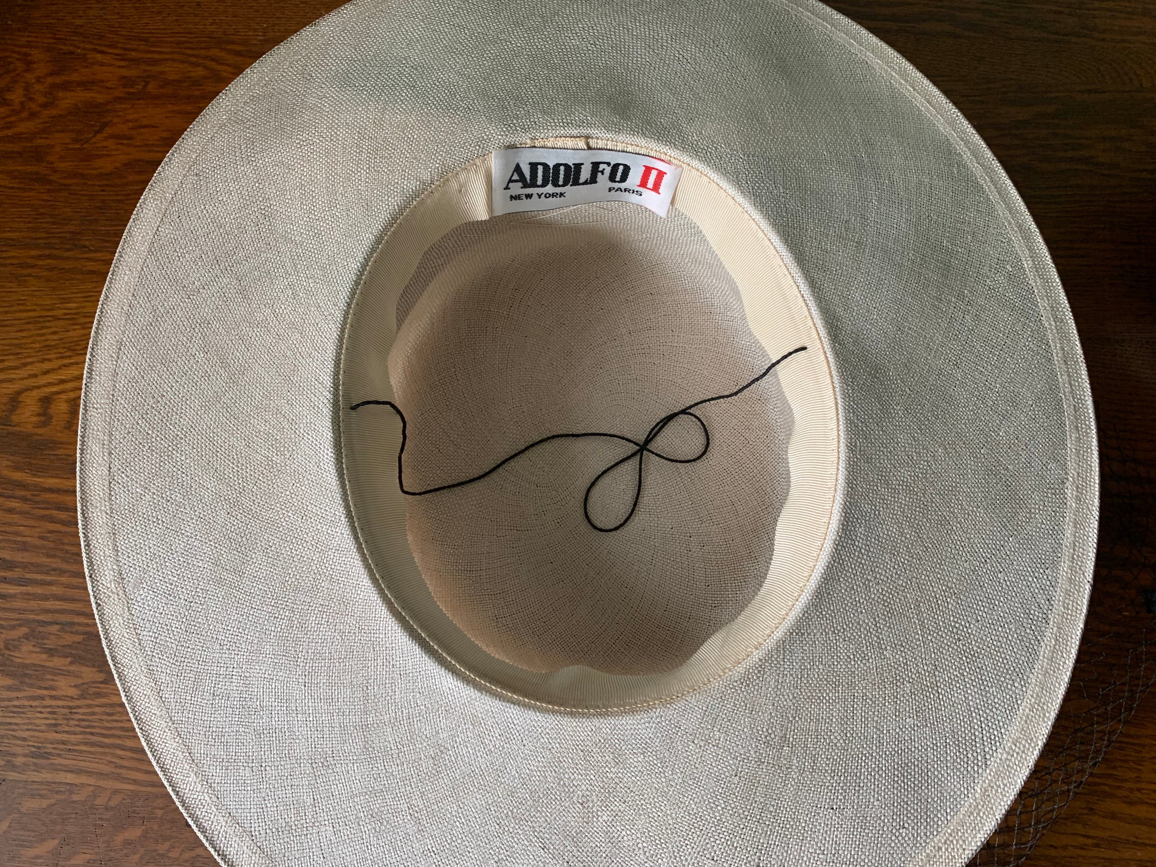 80s Ivory Straw Brim Hat Grosgrain Ribbon Bow And Veil By Adolfo Ii - Image 10