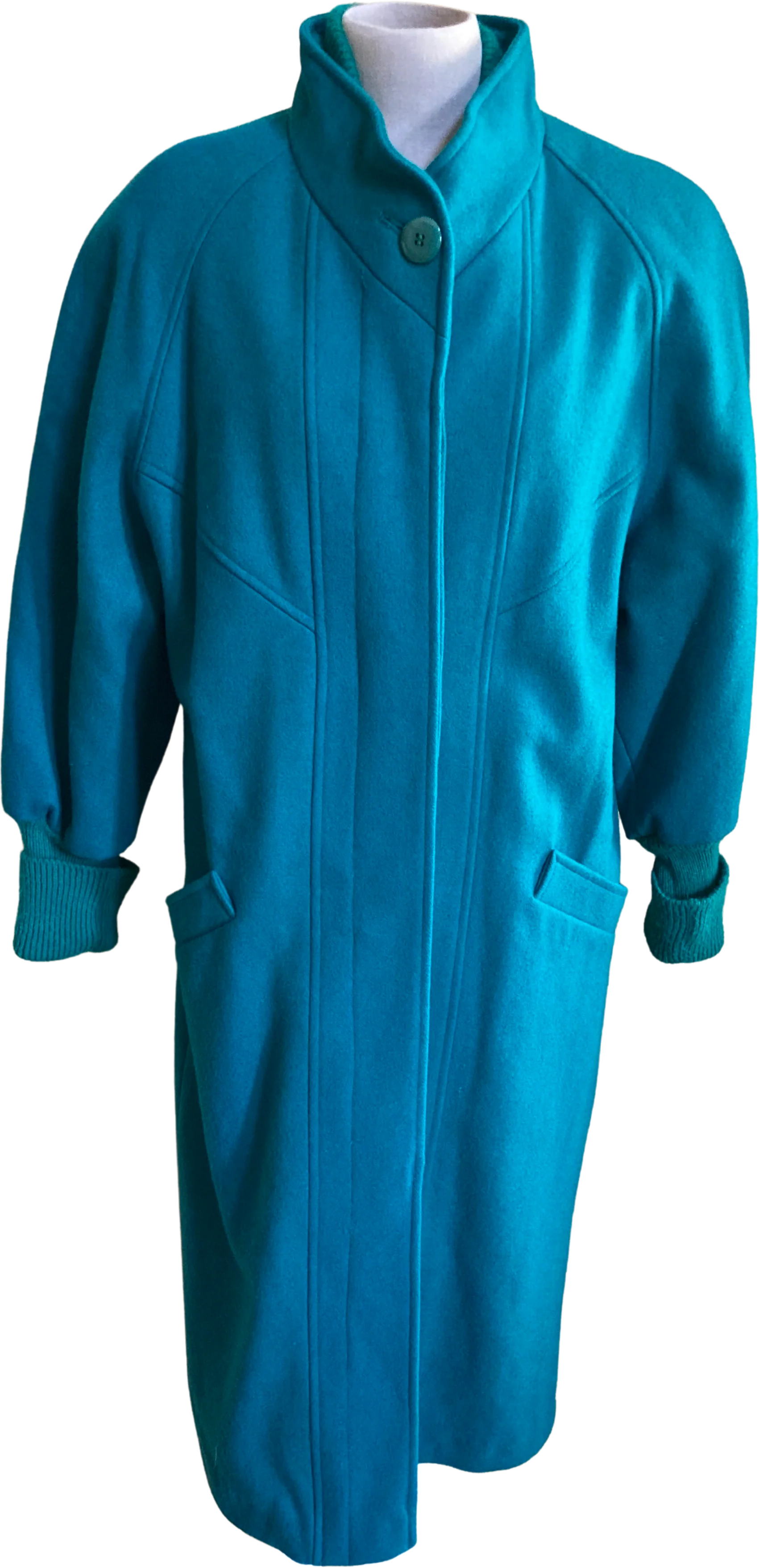 80s Jade Green Coat With Fantastic Details By Portrait Petite