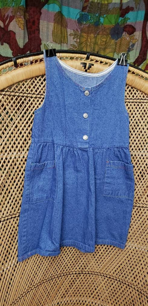 80s Jean Dress with Pockets and Rainbow Stitching by Healthtex Girl by Healthtex - Image 4