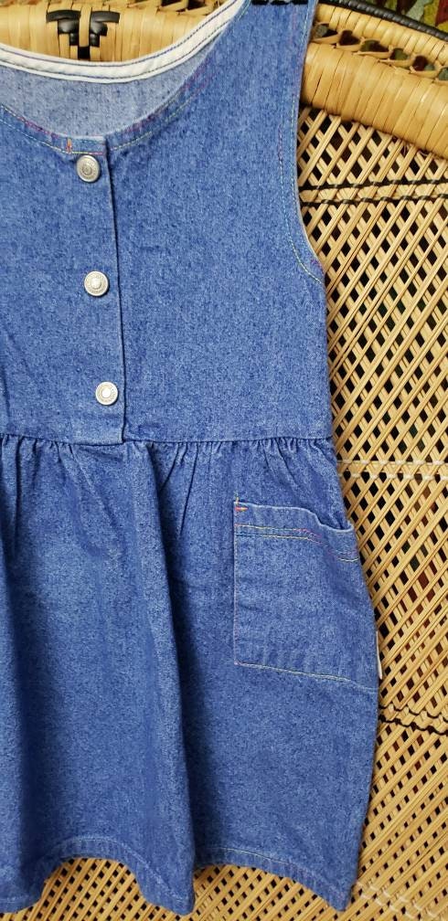 80s Jean Dress with Pockets and Rainbow Stitching by Healthtex Girl by Healthtex - Image 5