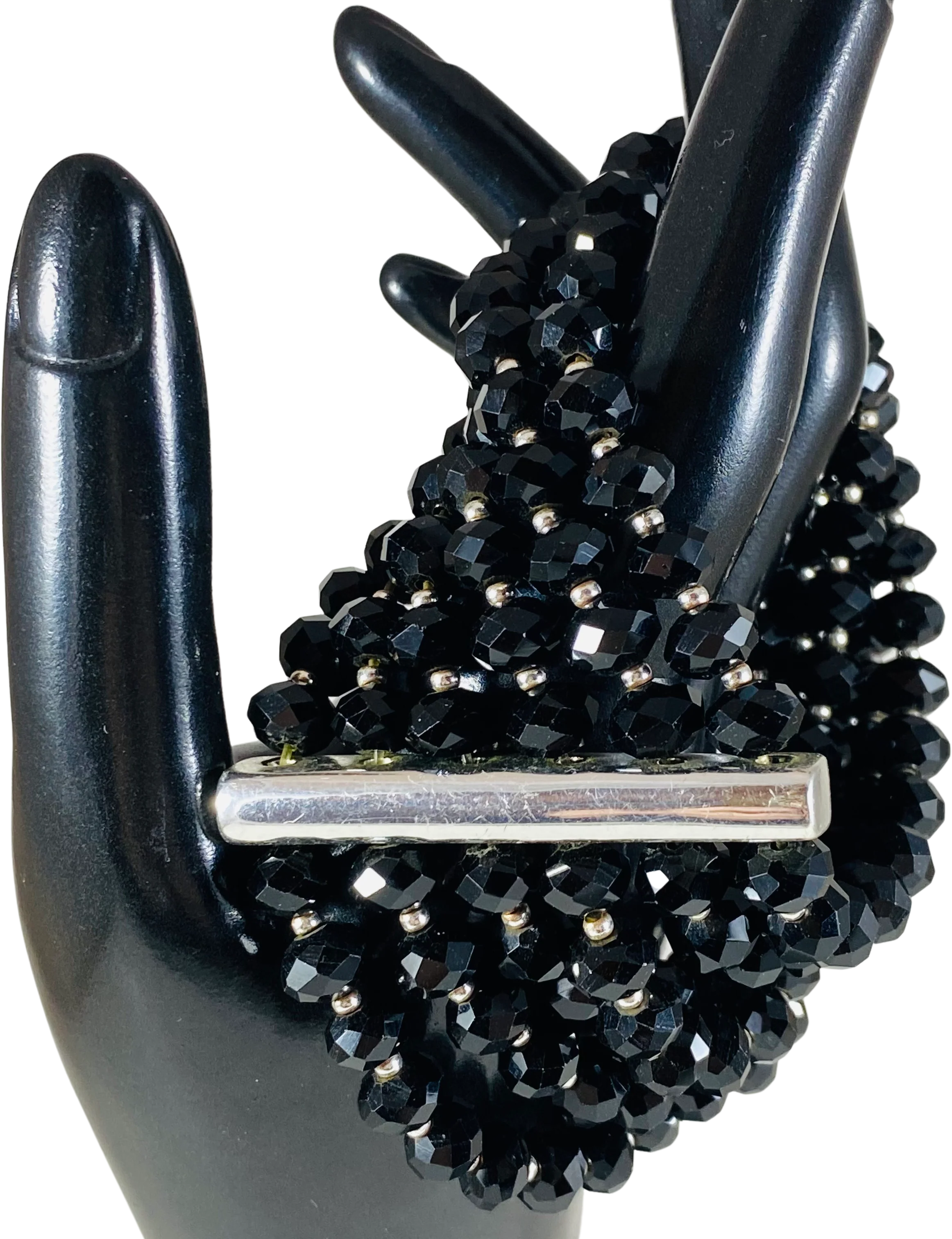 80s Jet Black 6 Row Crystal Stretch Bracelet