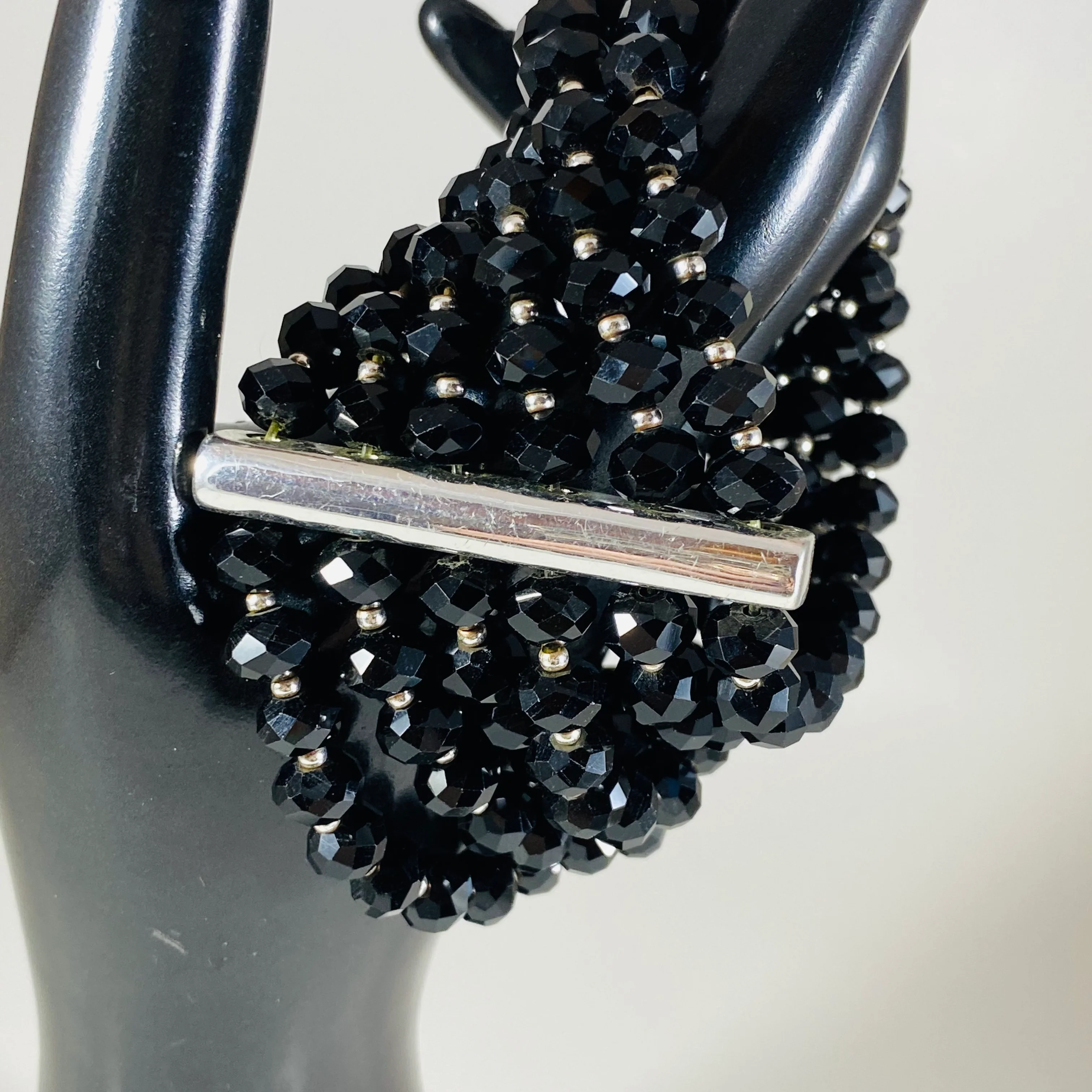 80s Jet Black 6 Row Crystal Stretch Bracelet - Image 3