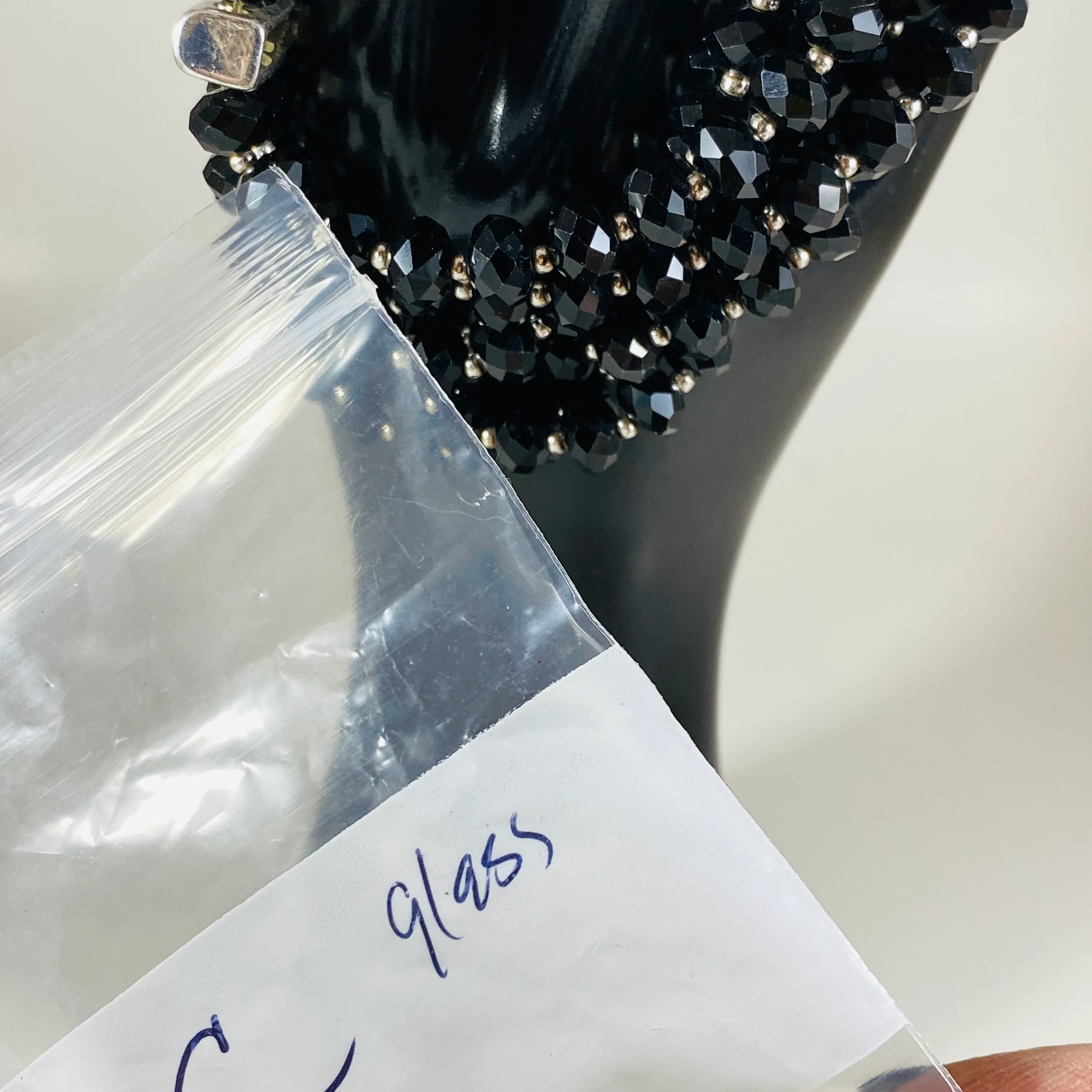 80s Jet Black 6 Row Crystal Stretch Bracelet - Image 4