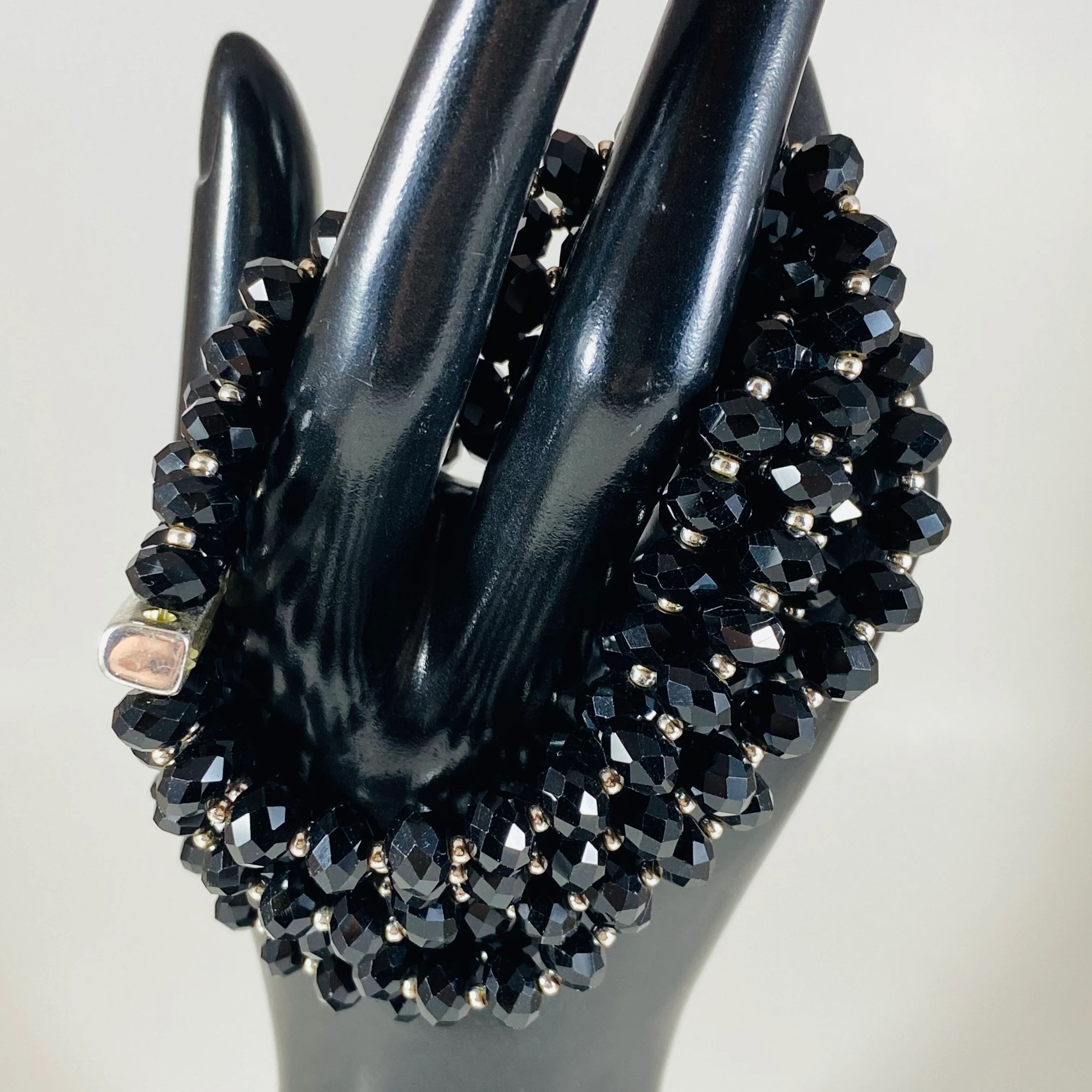 80s Jet Black 6 Row Crystal Stretch Bracelet - Image 5