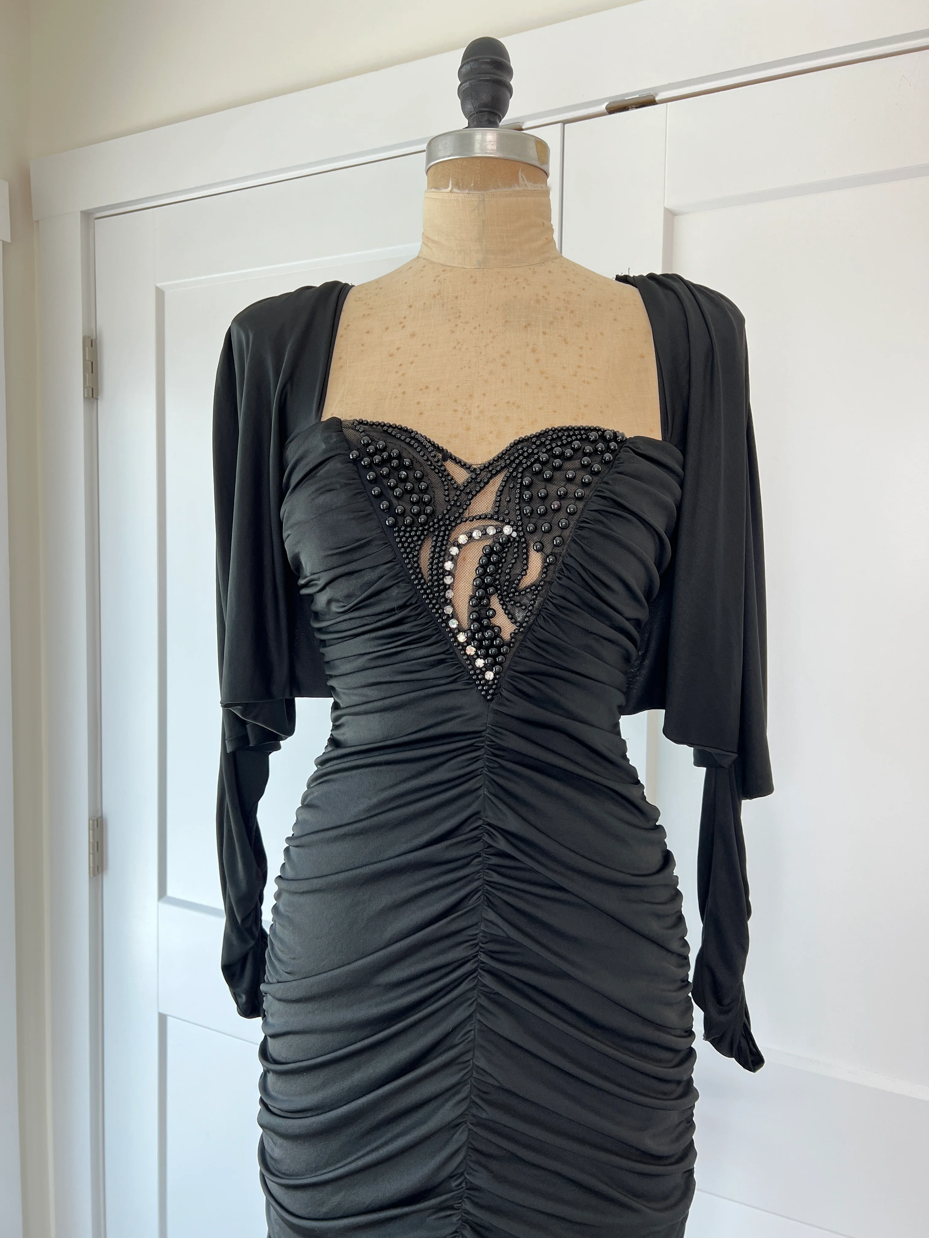 80s Karen Okada Draped Grecian Beaded Front Dress By Climax by Karen Okada - Image 5