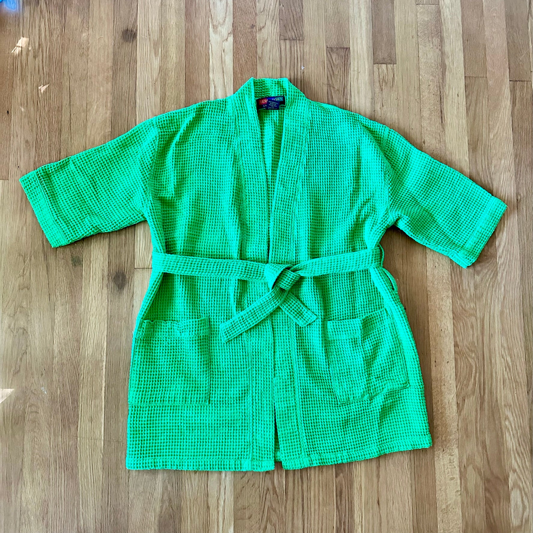 80s Kelly Green Short Waffle Robe By Terrytown - Image 3