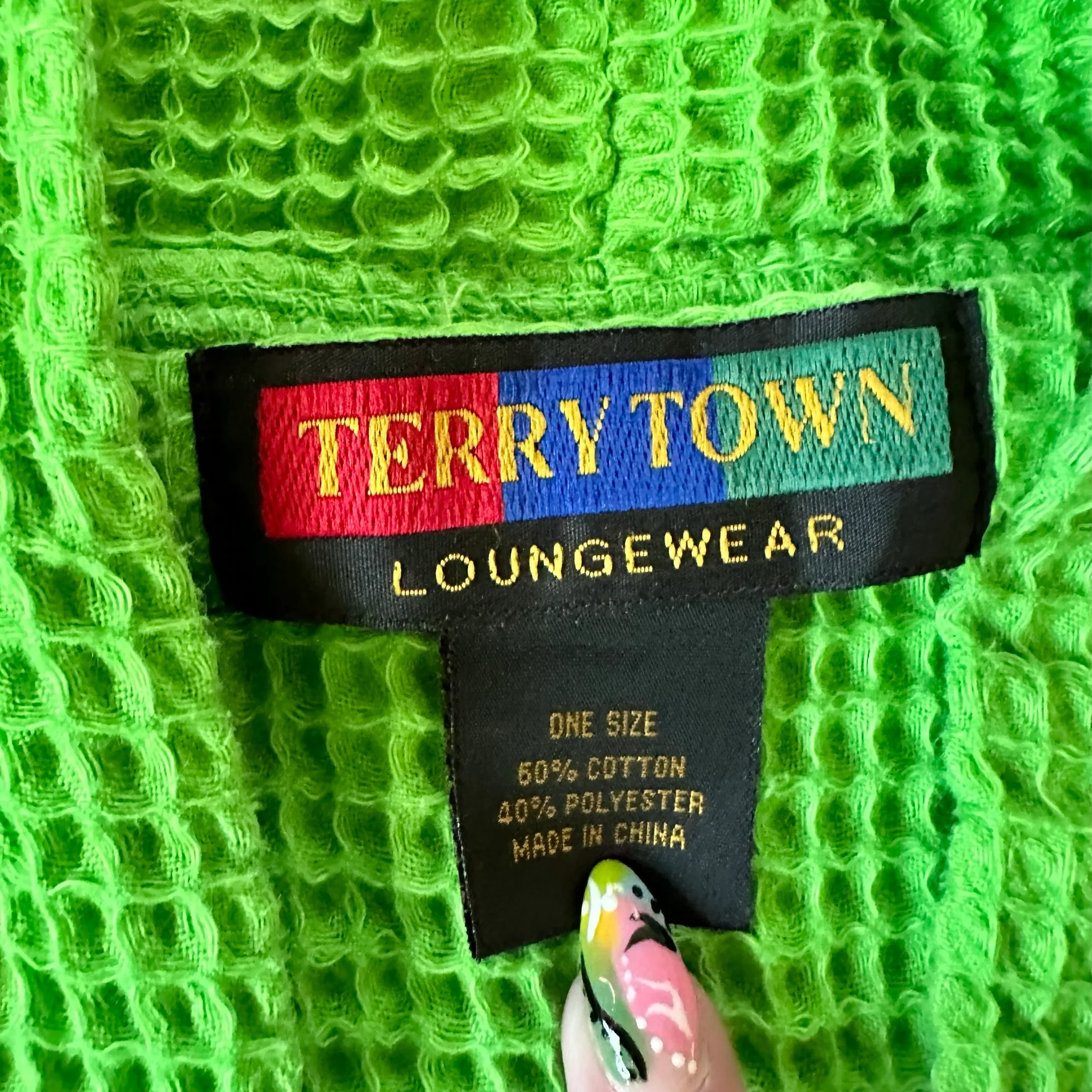 80s Kelly Green Short Waffle Robe By Terrytown - Image 4