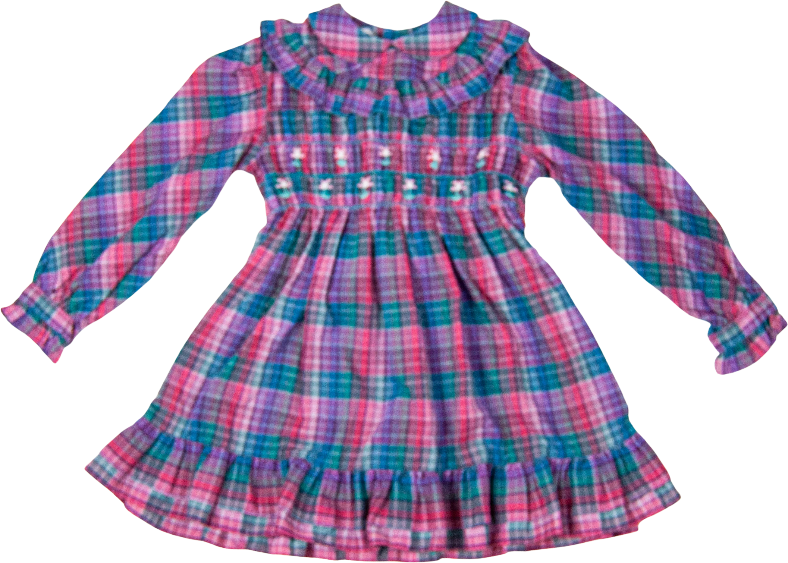 80s Kids Smocked Floral Purple Plaid Dress / 6x By Joyeux Gamins