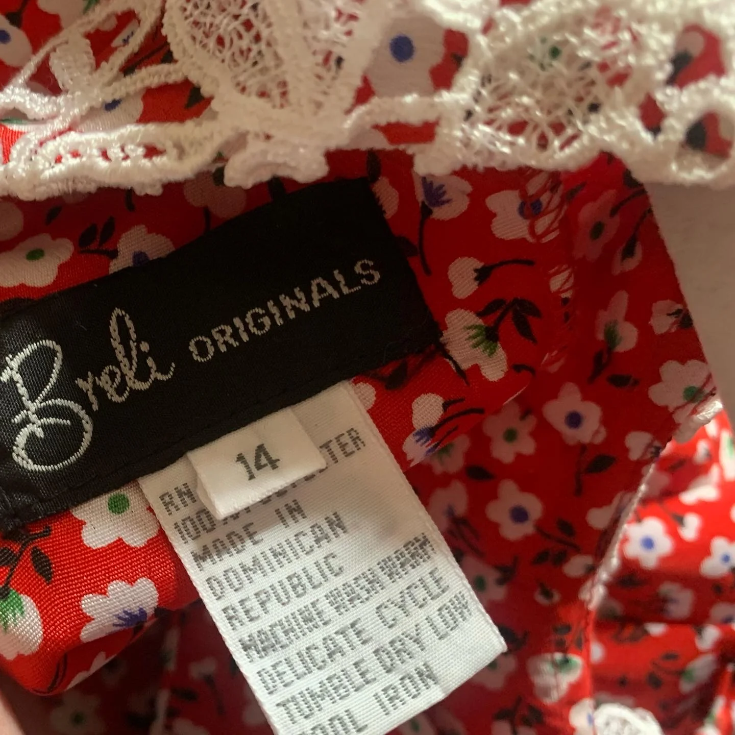 80s Lace Collar Red Floral Print Dress Secretary L Xl By Breli - Image 3