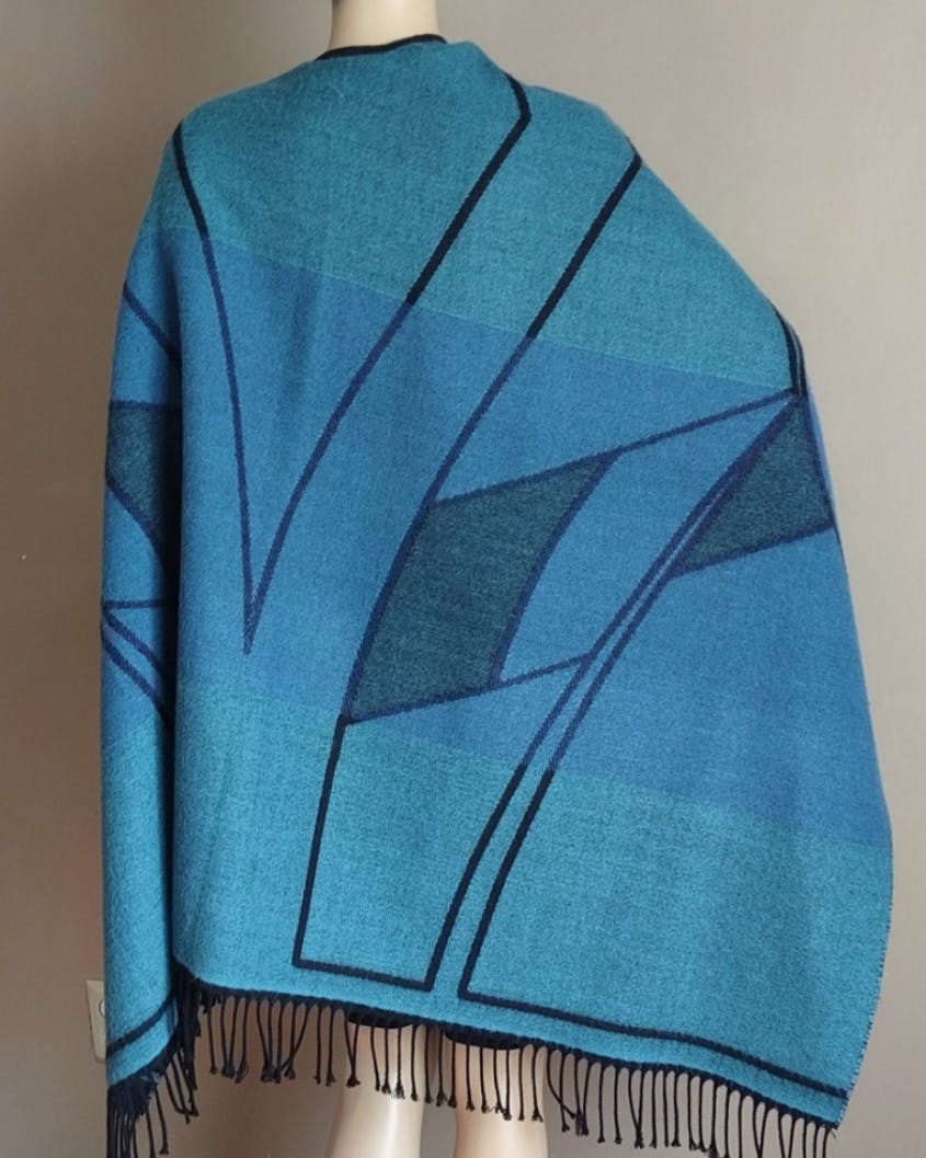 80's Large Aqua Printed Wrap Cape - Image 5