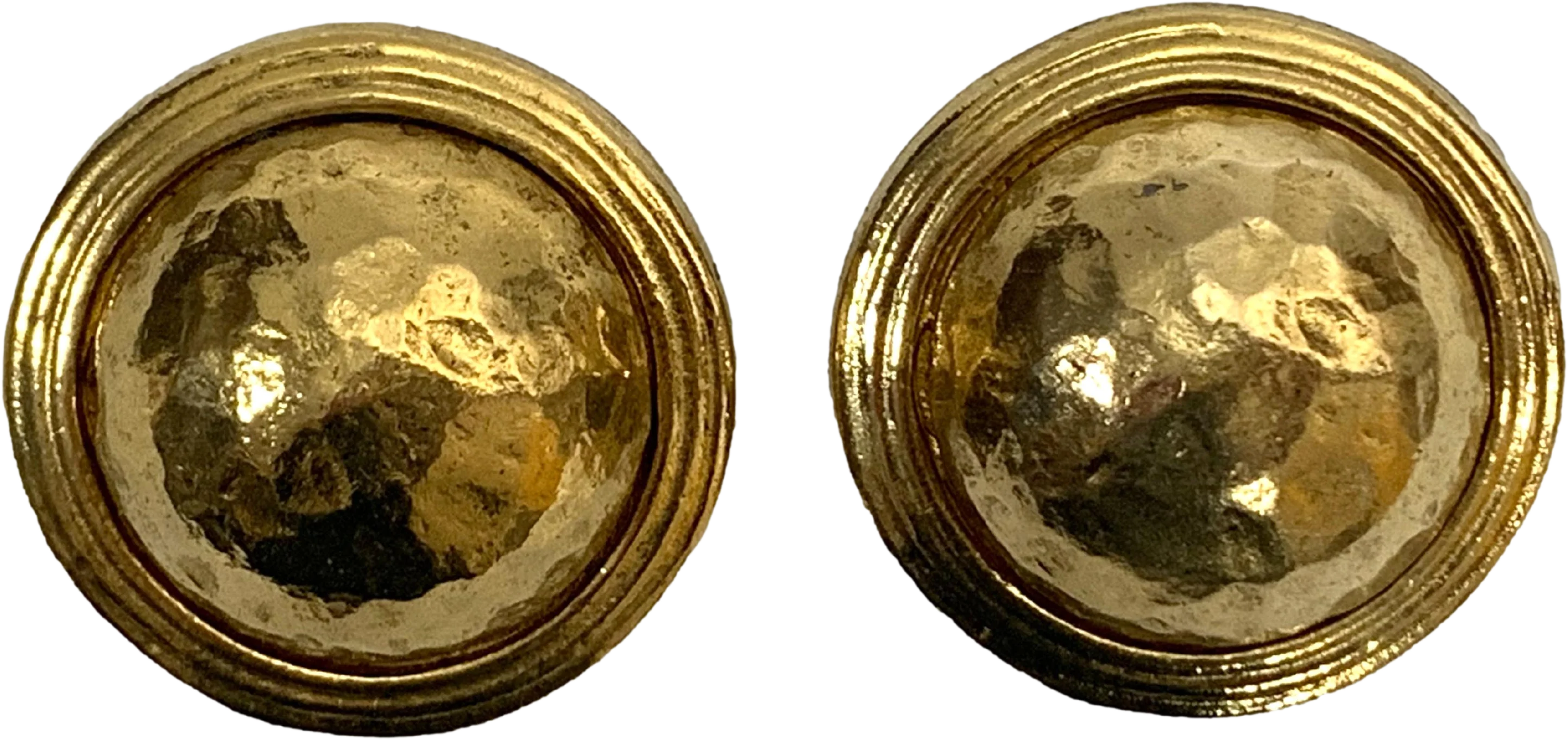 80s Large Gold Tone Hammered Domed Circle Shoe Clips - Image 2